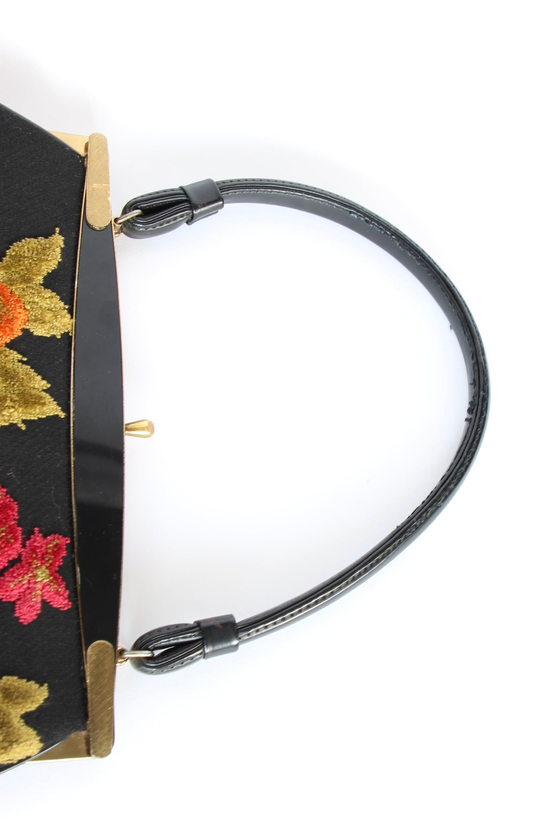 1940s 1950s Vintage Large Black Embroidered Top Handle Bag
