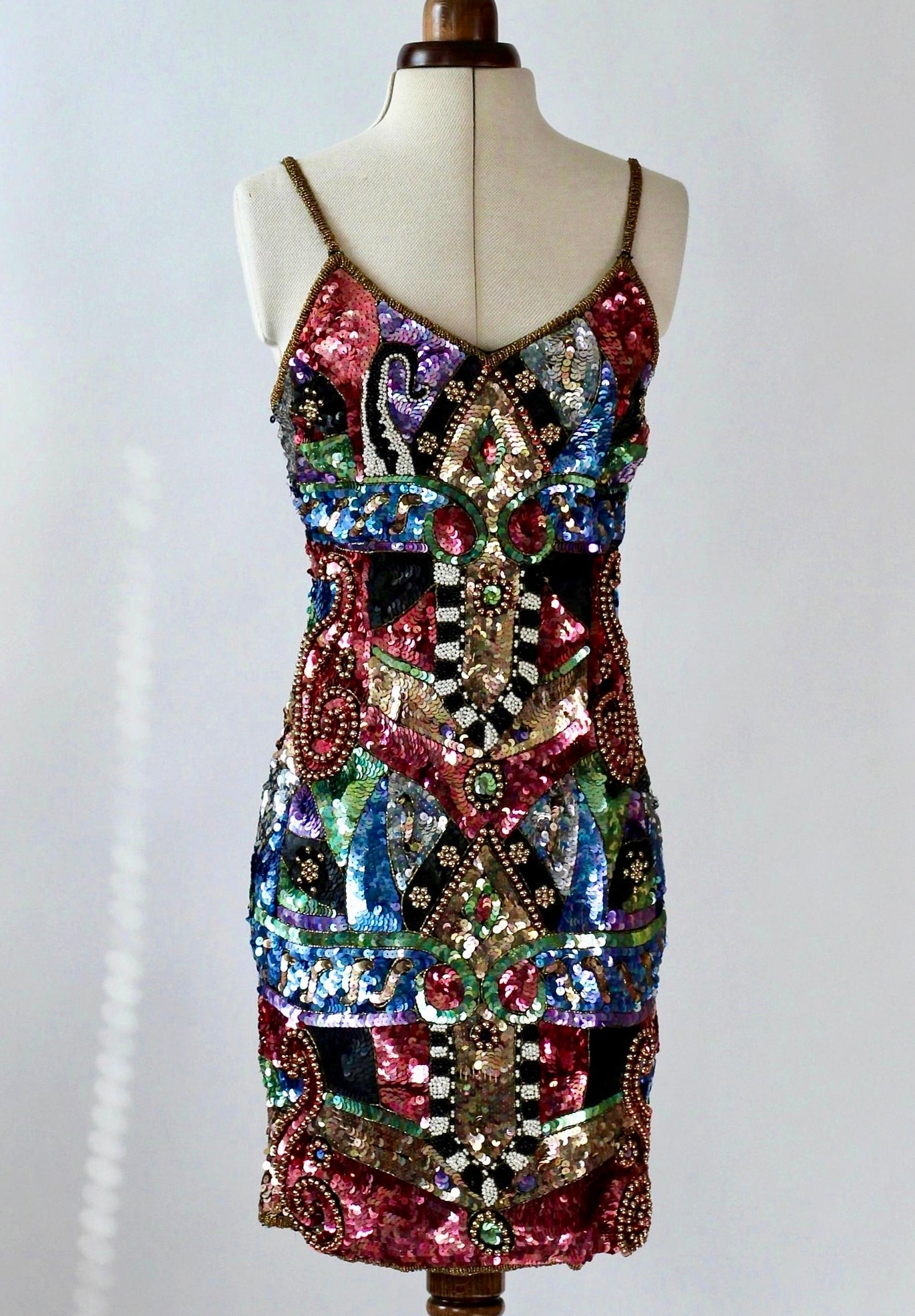 1980s Beaded Sequin Party Dress//Size XS