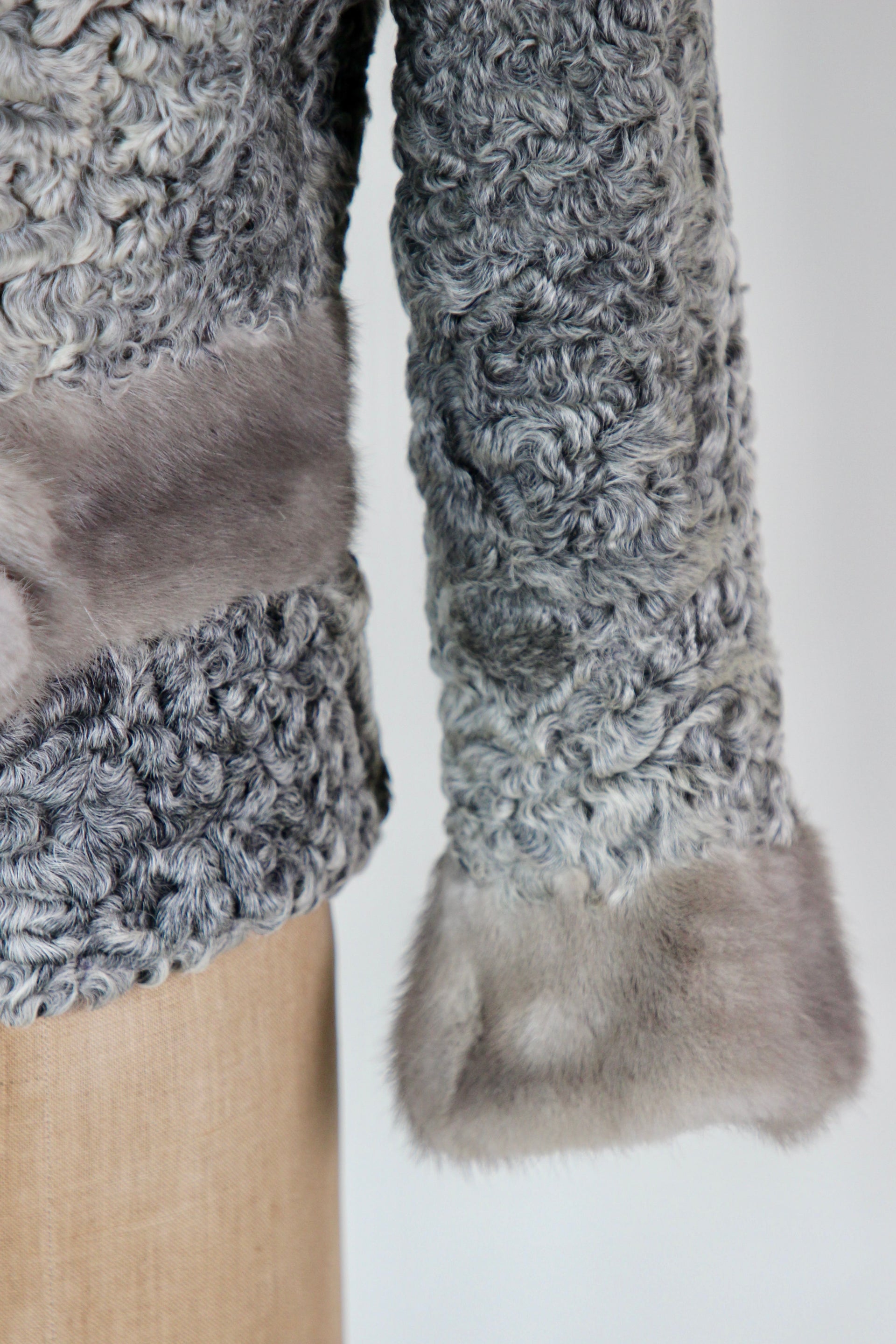 1950s Vintage Grey Lamb Fur and Mink Fur Short Jacket // Size M