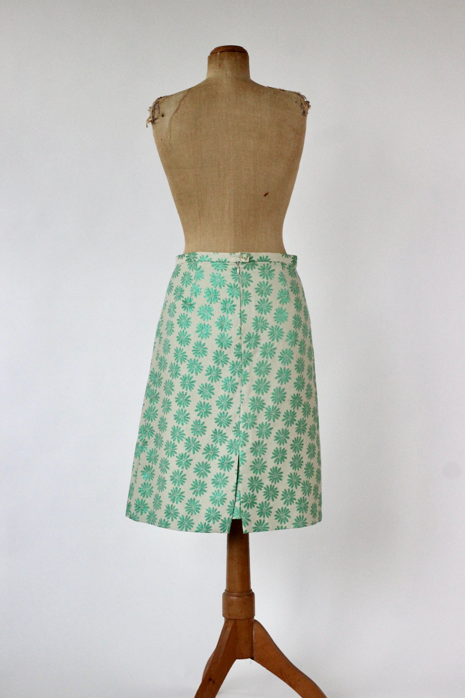 Vintage Y2K Ivory Skirt with Green Flowers // Danish Design // Size M