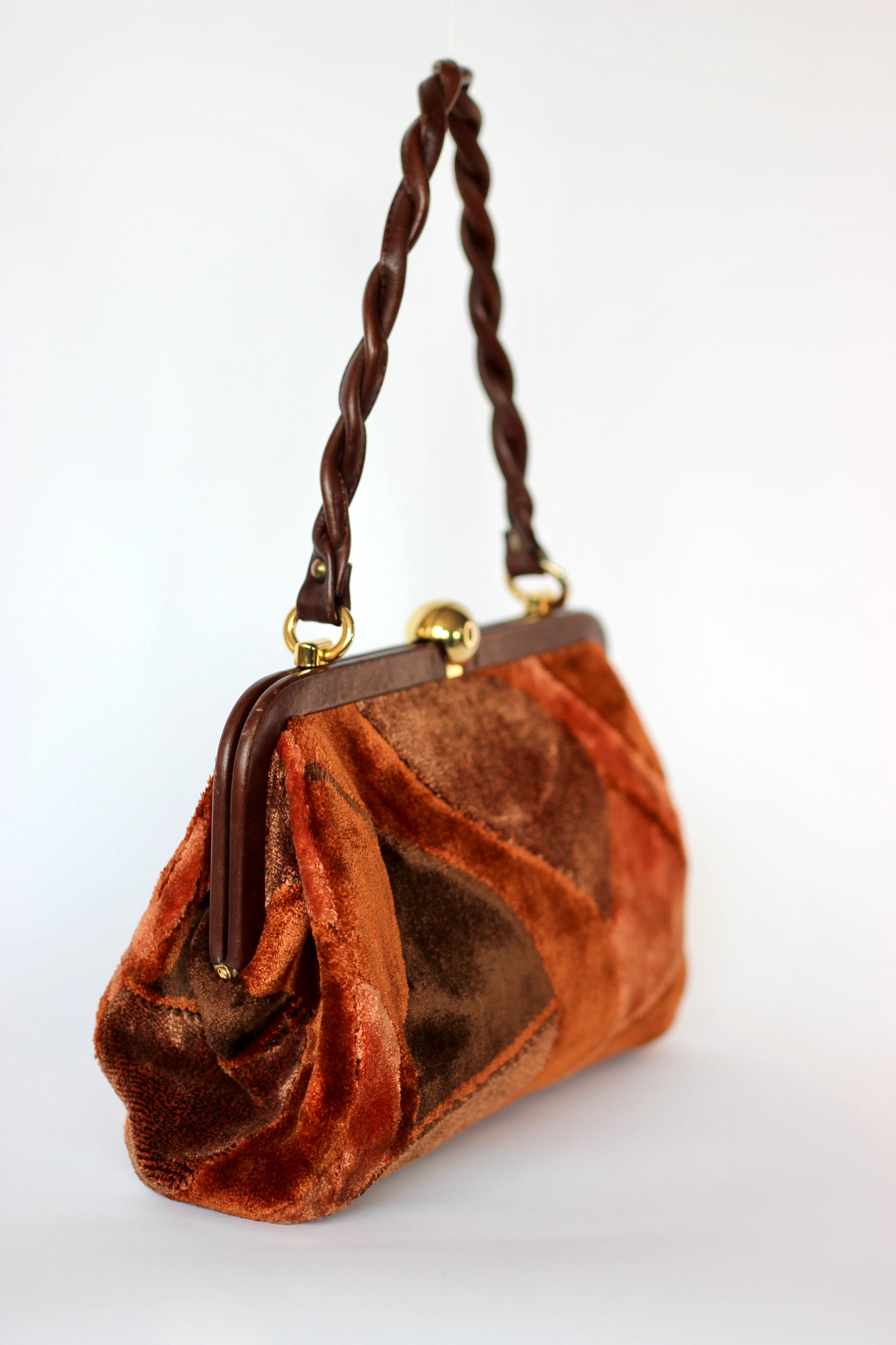 1960s Velvet and Leather Handbag//Danish Design