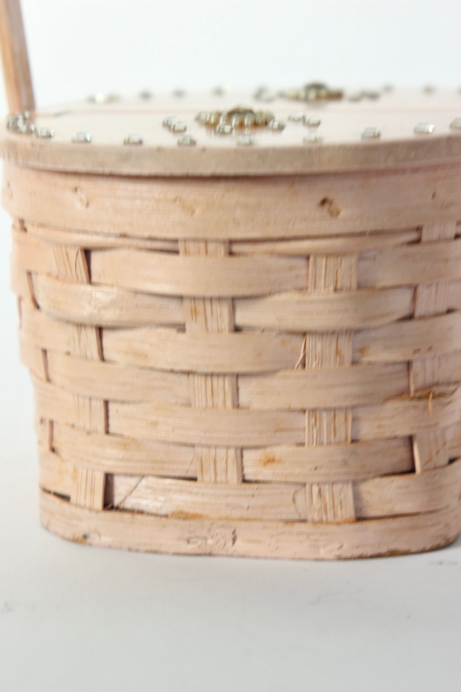 1950s Vintage Rose Woven Wood Basket Bag Purse