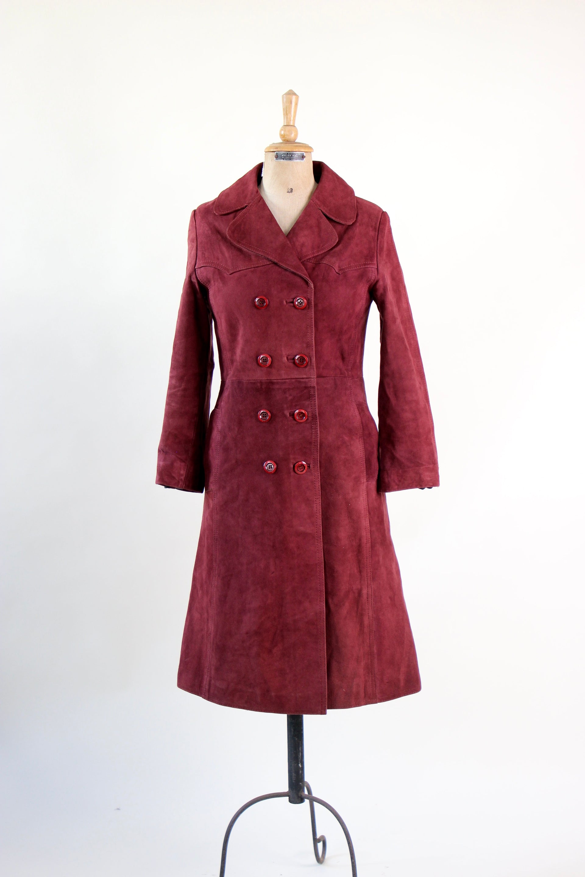 1960s Vintage Burgundy Suede Leather Coat // Size M