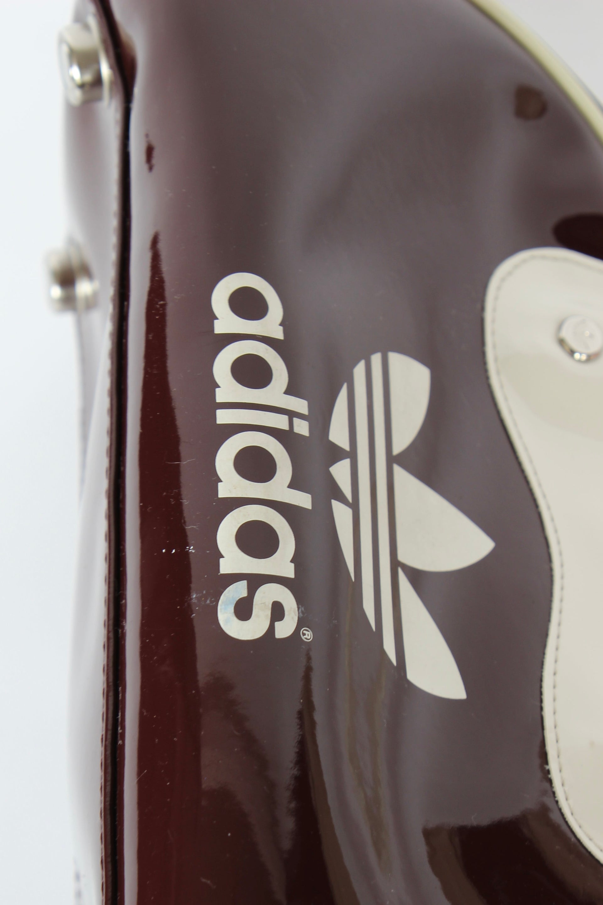 1990s Vintage Burgundy and Ivory Adidas Vinyl Top Handle Bag