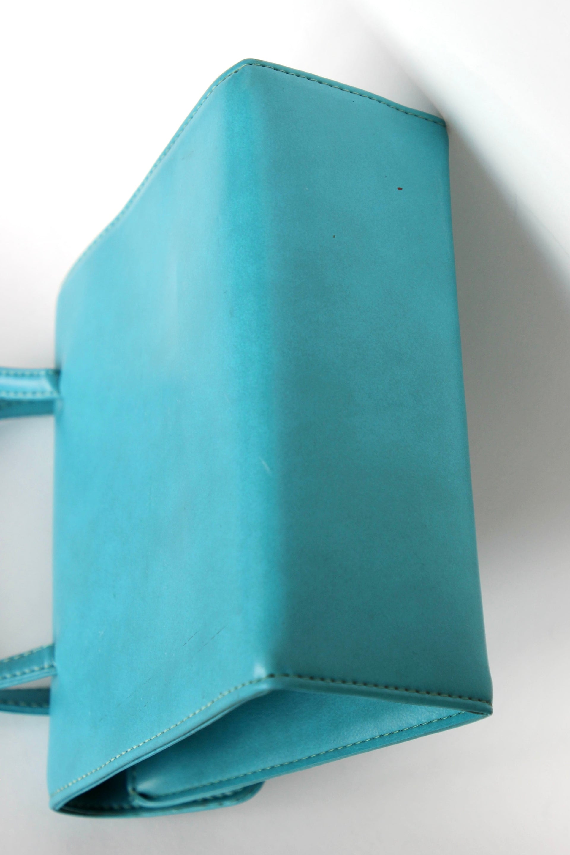 1970s Vintage Blue Vinyl Purse / Top Handle Bag