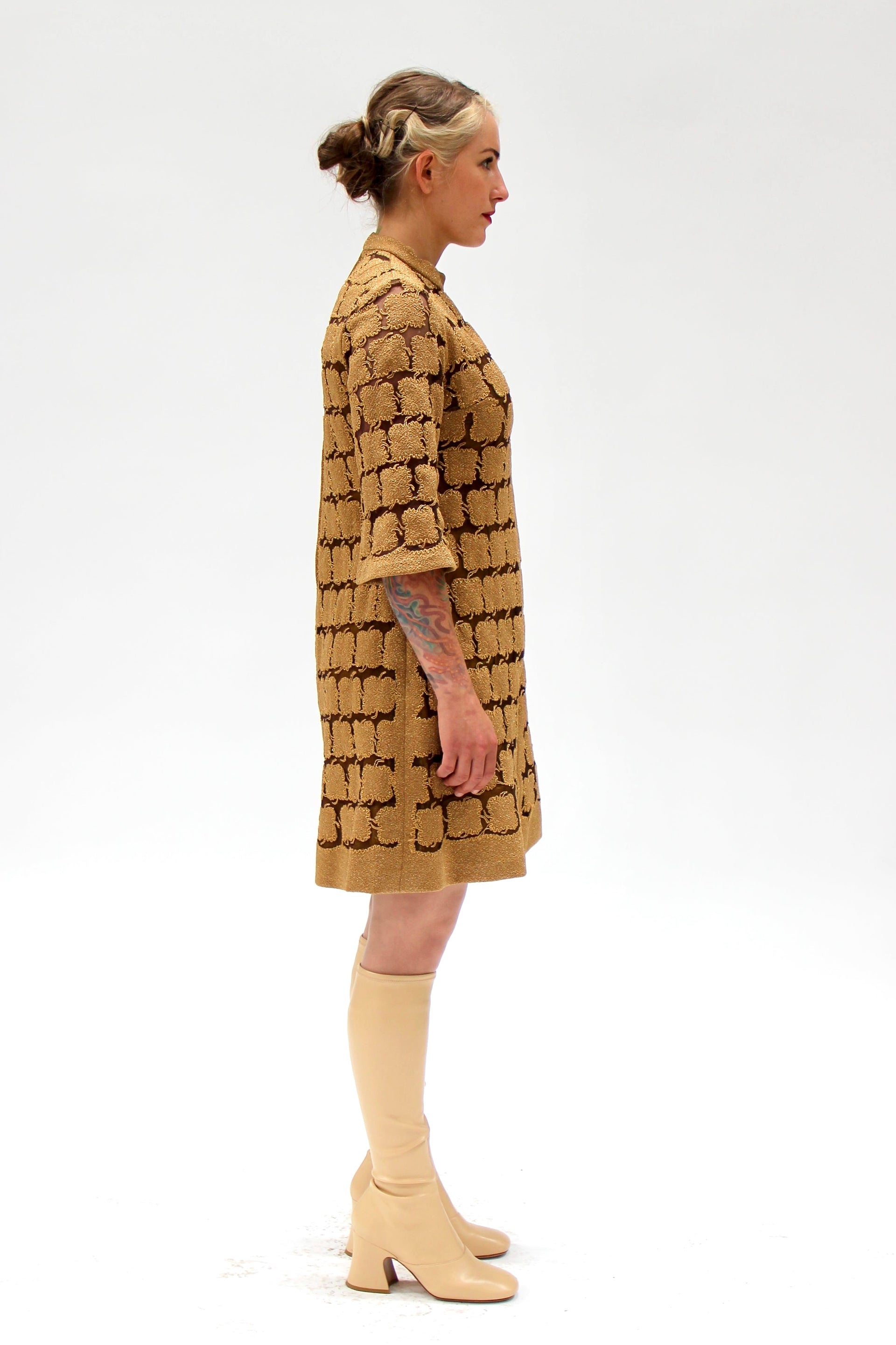 1960s Vintage Gold Mod Dress//Size M