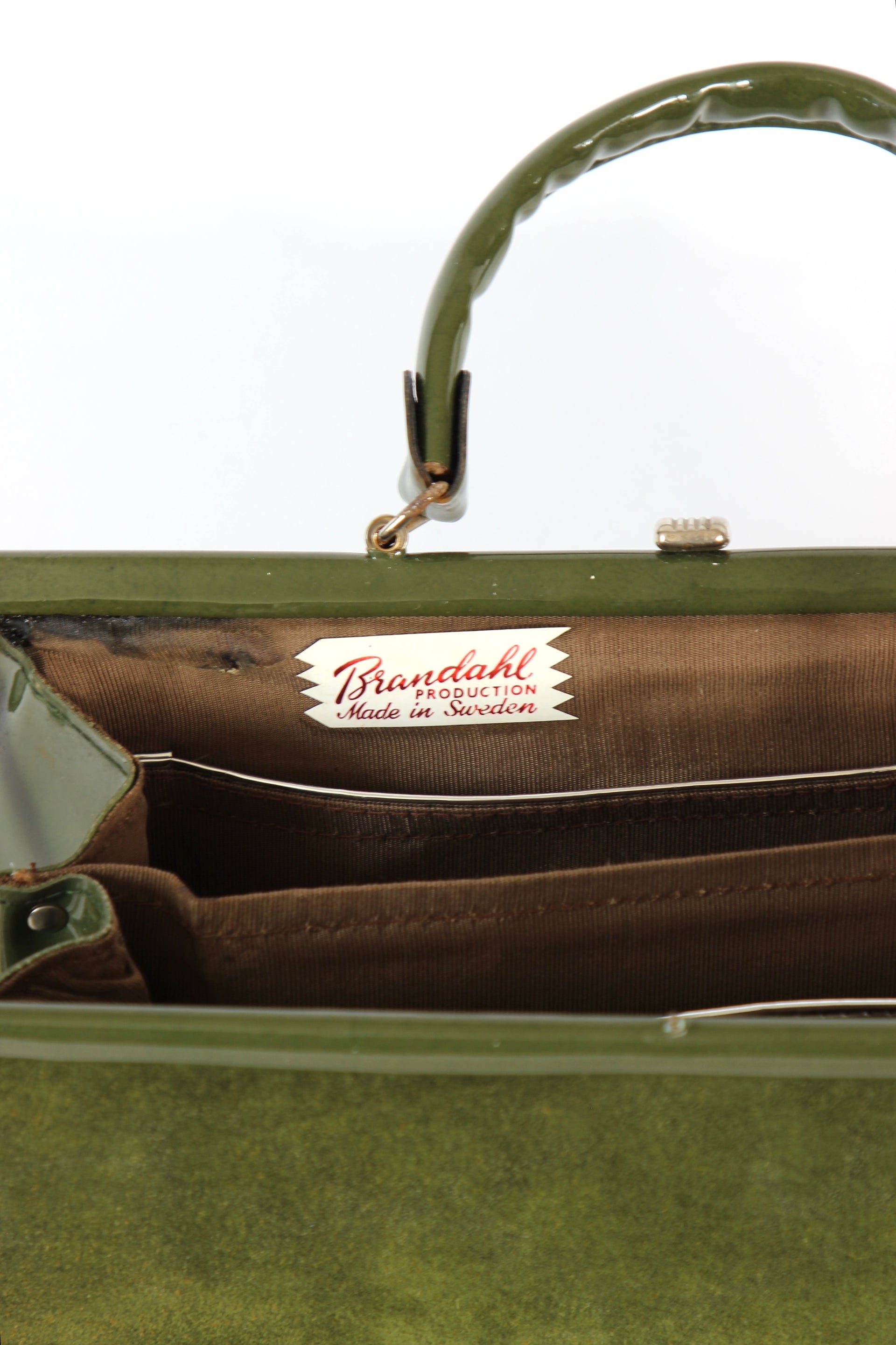 1960s Vintage Green Suede and Vinyl Top Handle Bag