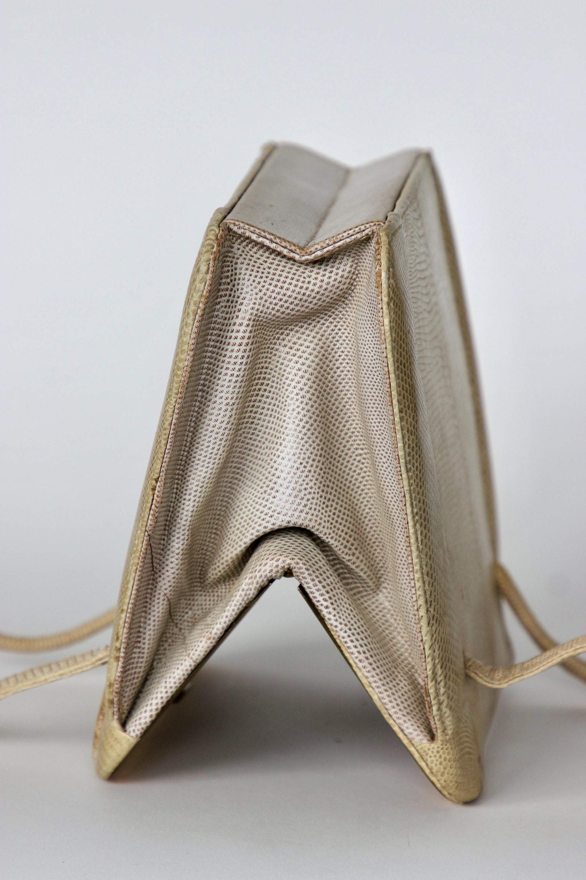 1950s Vintage Beige Lizard Leather Top Handle Bag/Purse