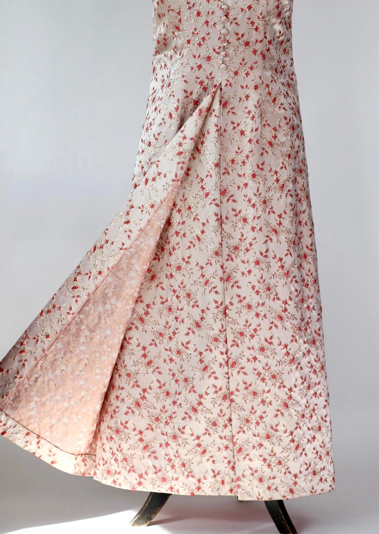 1950s 1960s Pink Brocade Maxi Dress//Size L