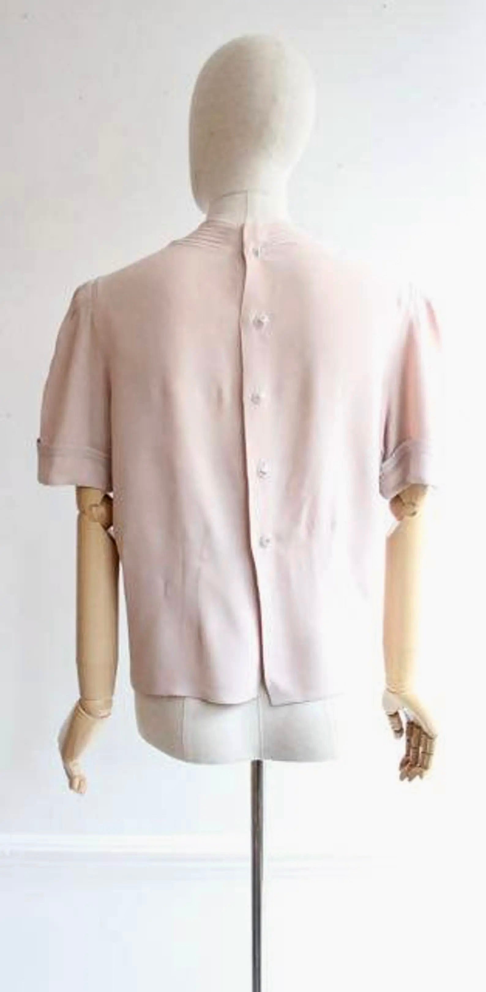 1940s Pale Pink Silk Blouse//Size M