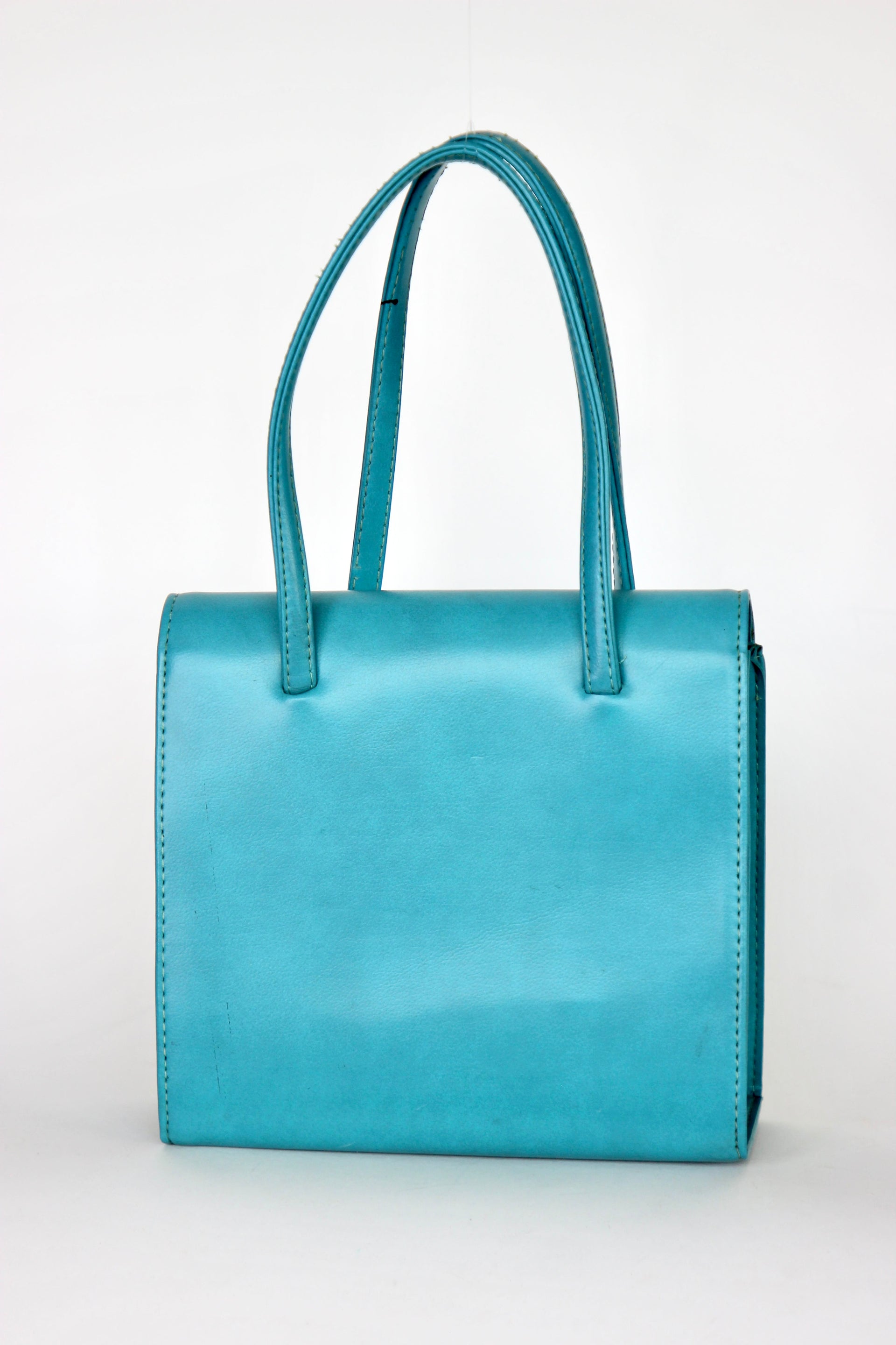 1970s Vintage Blue Vinyl Purse / Top Handle Bag