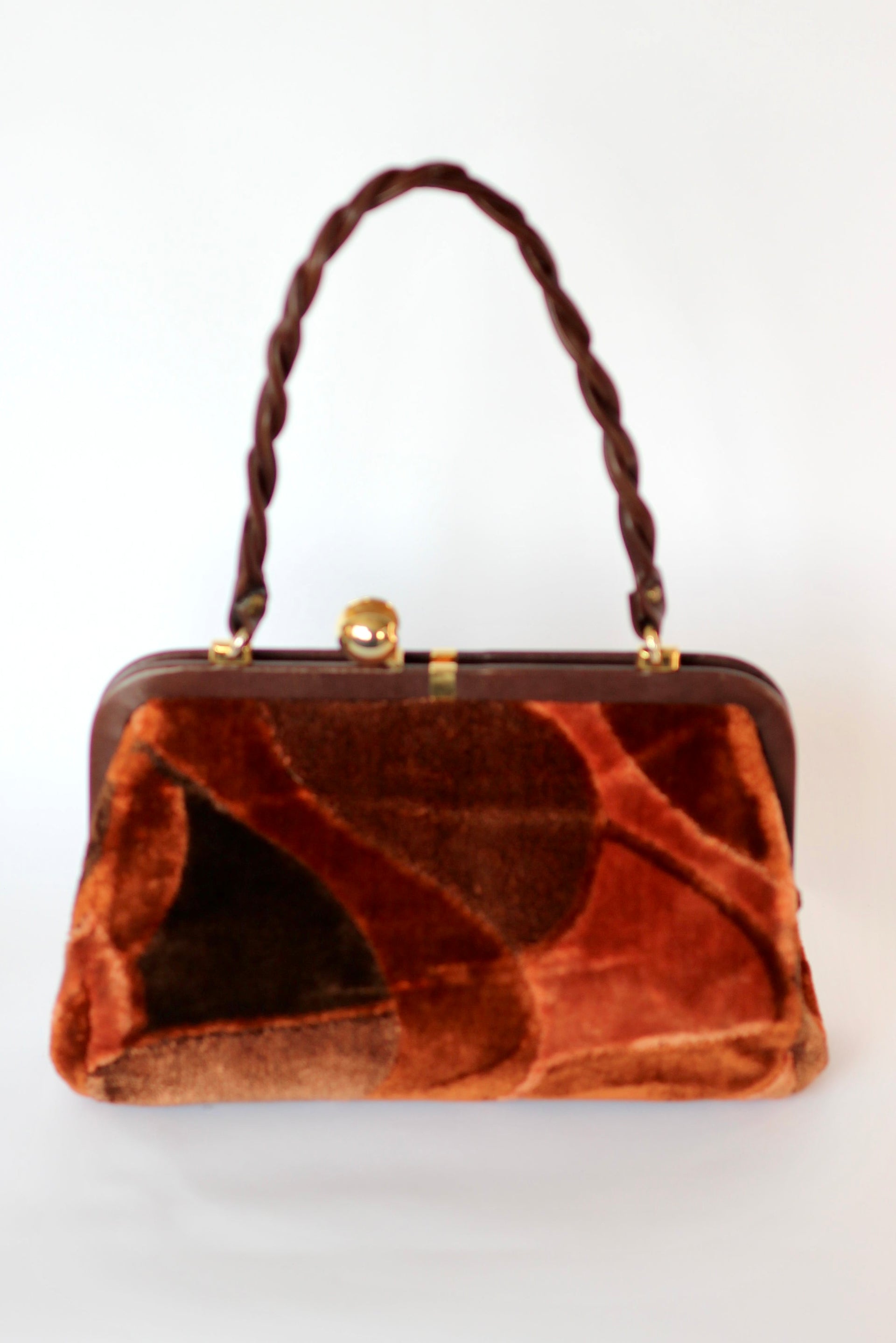 1960s Velvet and Leather Handbag//Danish Design