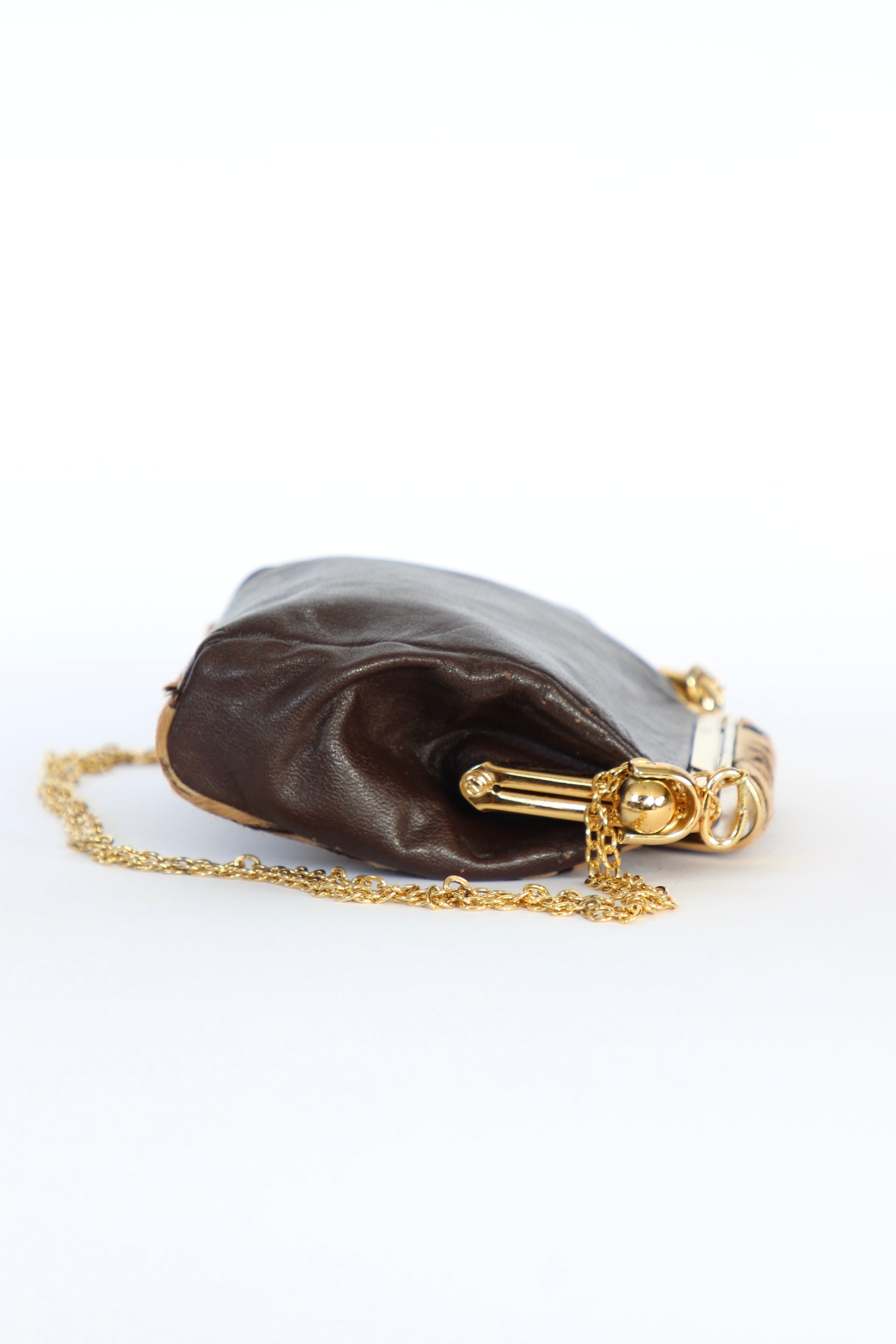 1960s Vintage Shoulder Bag with Zebra Pattern Fur and Brown Leather