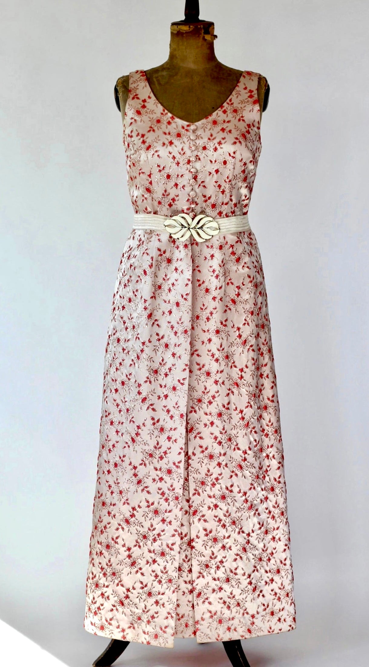 1950s 1960s Pink Brocade Maxi Dress//Size L
