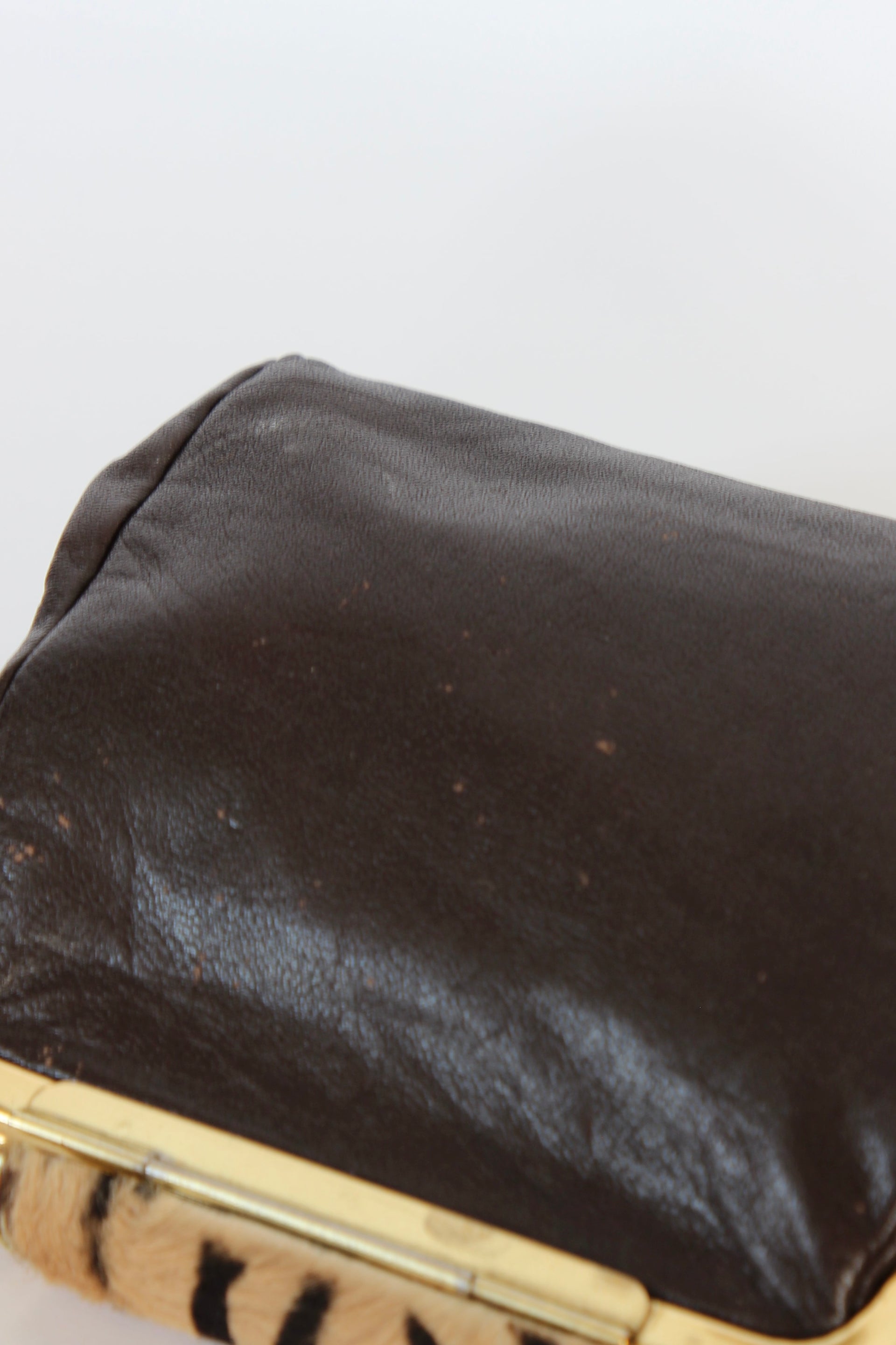 1960s Vintage Shoulder Bag with Zebra Pattern Fur and Brown Leather