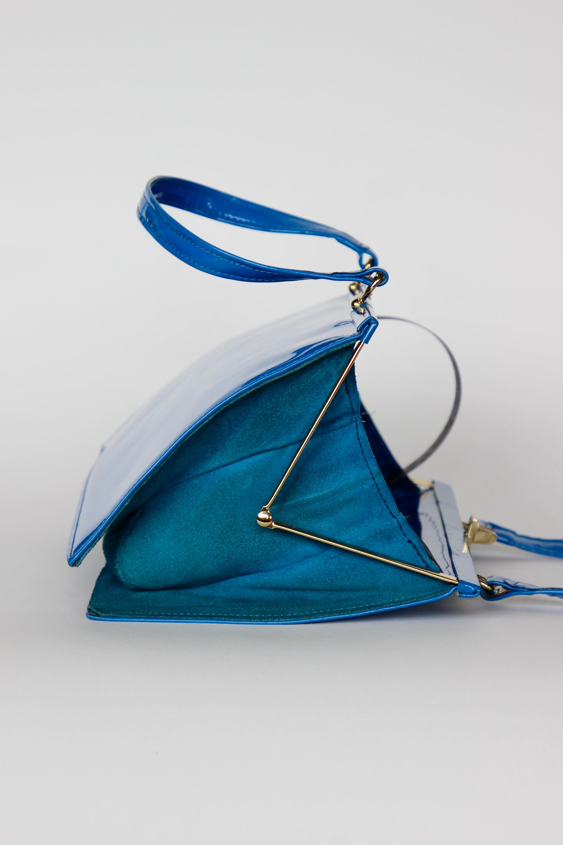 1960s 1970s Vintage Blue Suede and Patent Vinyl Purse Top Handle Bag/Purse