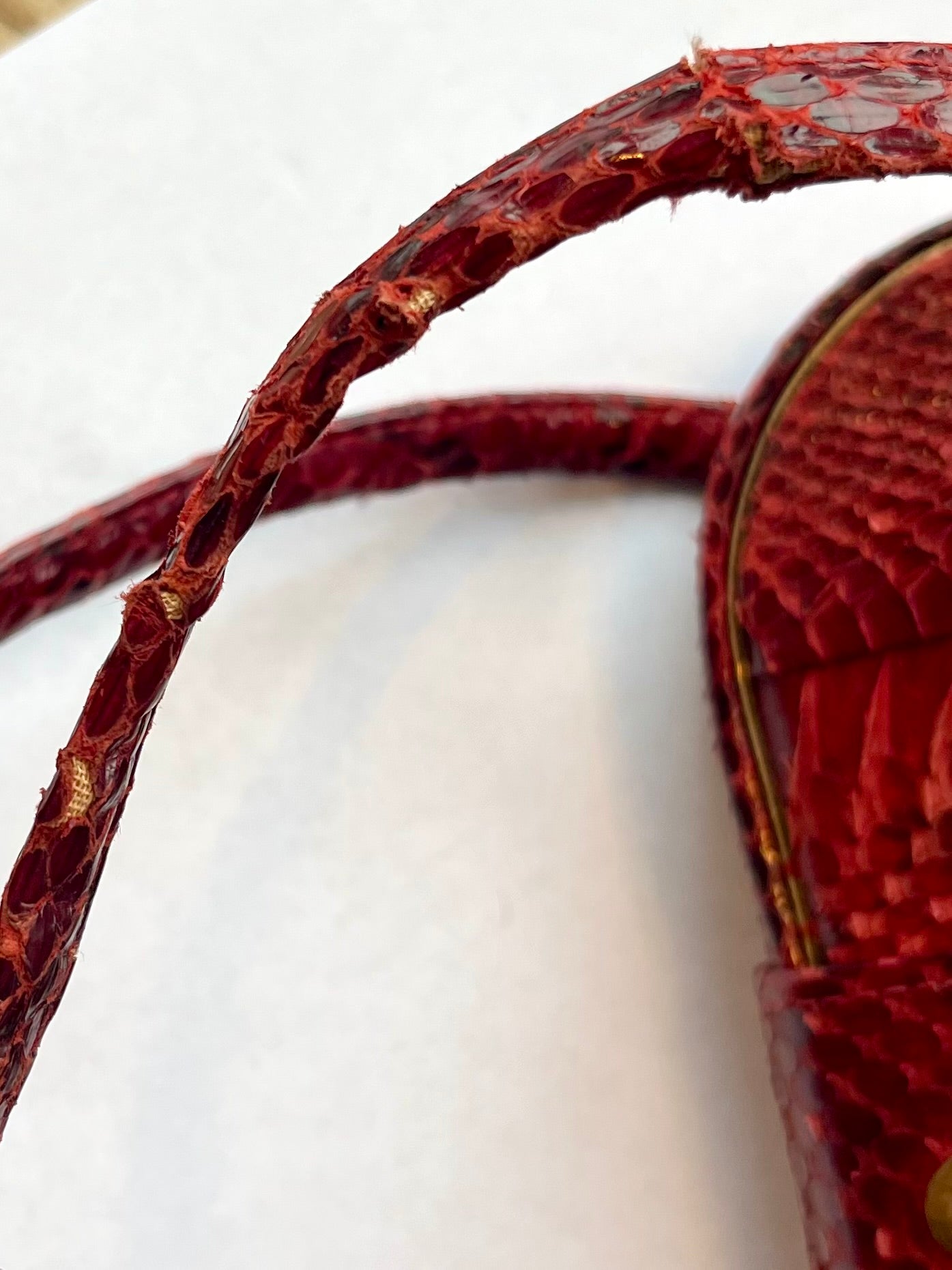 1940s Vintage Red Leather Top Handle Bag with Golden Closure