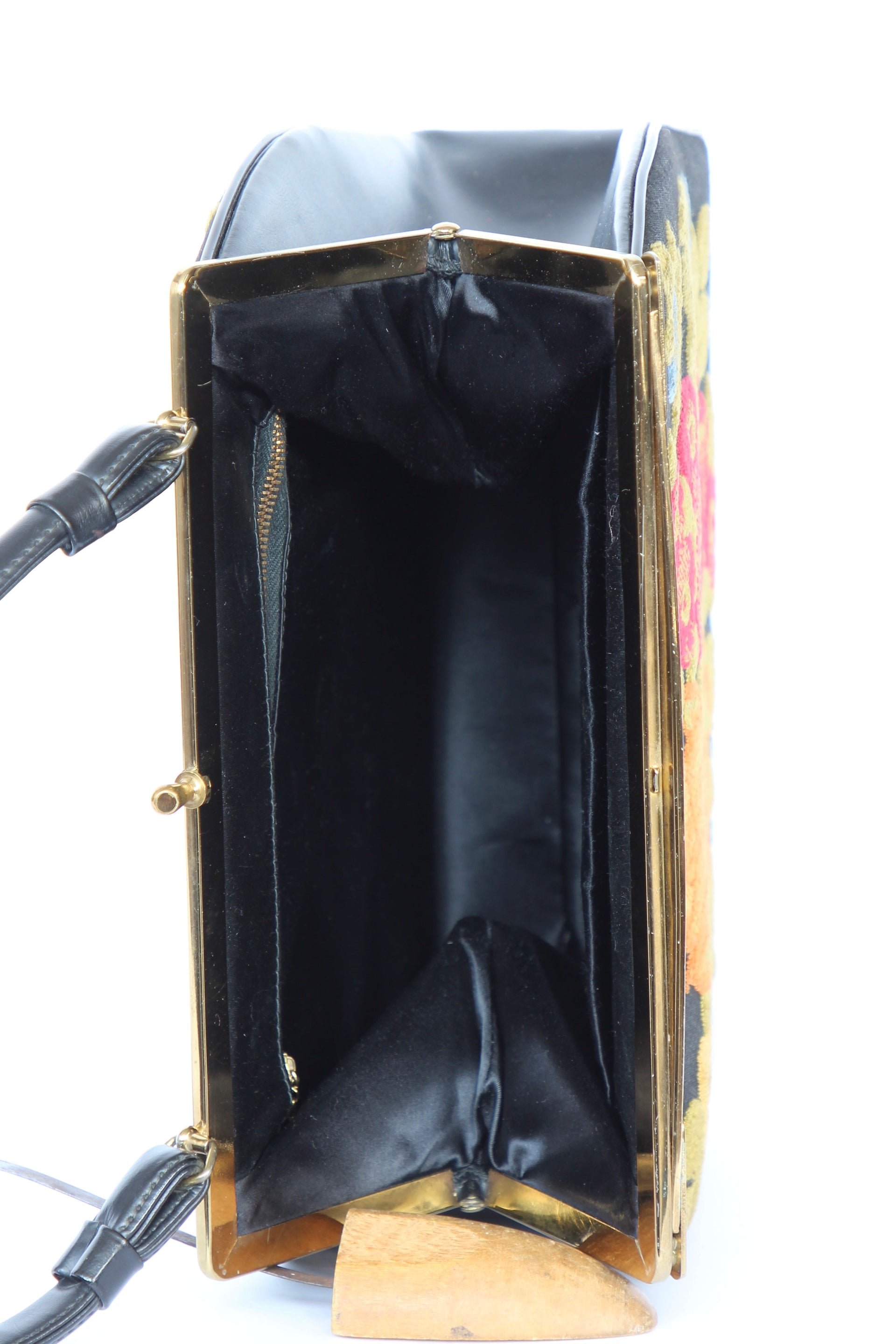 1940s 1950s Vintage Large Black Embroidered Top Handle Bag