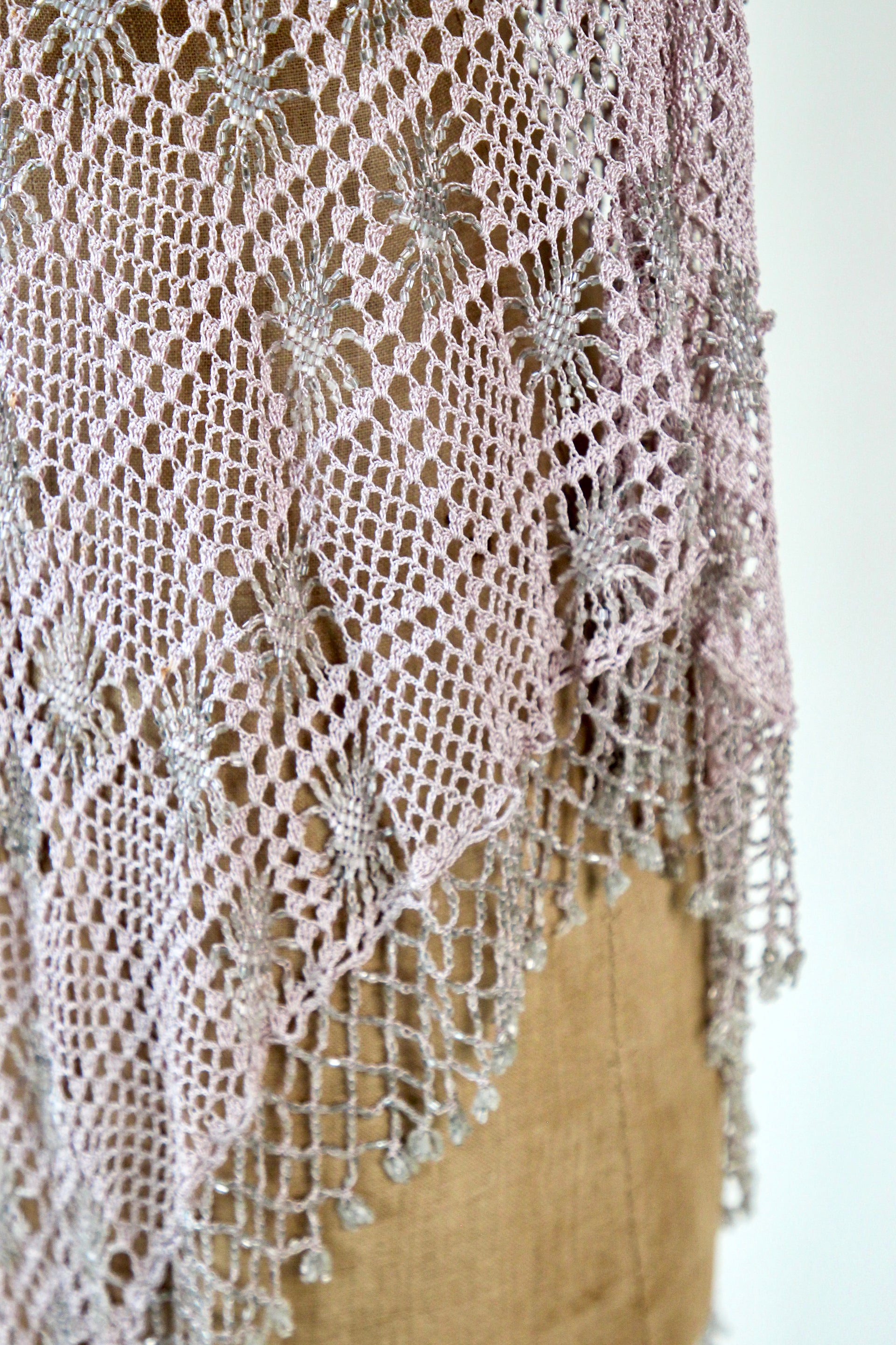 Vintage Pale Pink Beaded Crochet Poncho