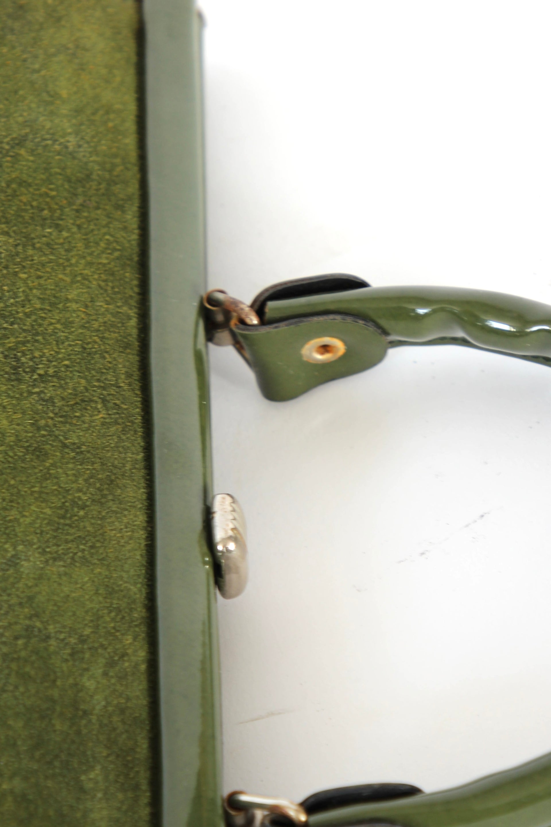 1960s Vintage Green Suede and Vinyl Top Handle Bag
