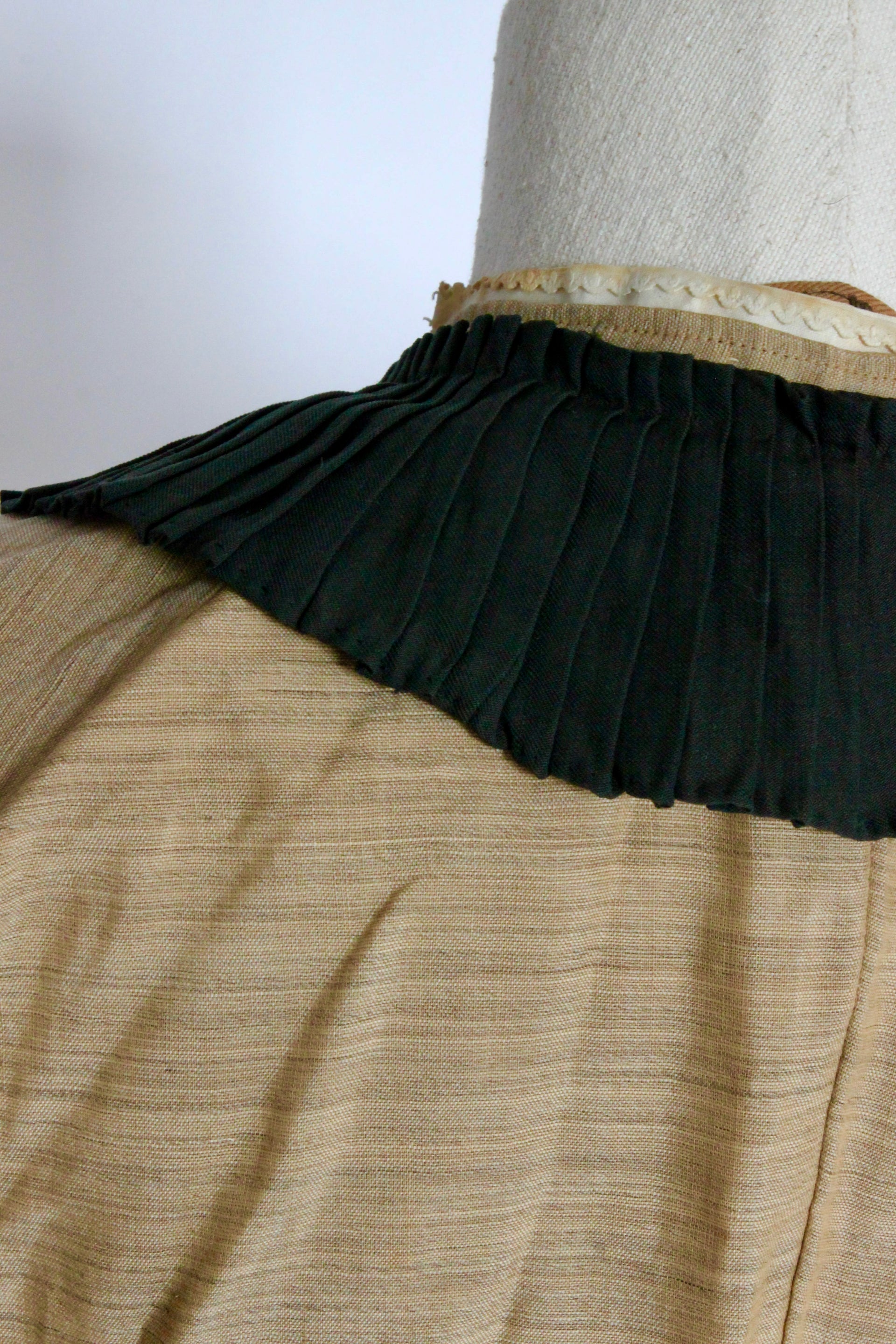 1879s Antique Victorian Beige Jacket with Black Collar and Cuffs Owned by Karin Strandberg, Sweden.