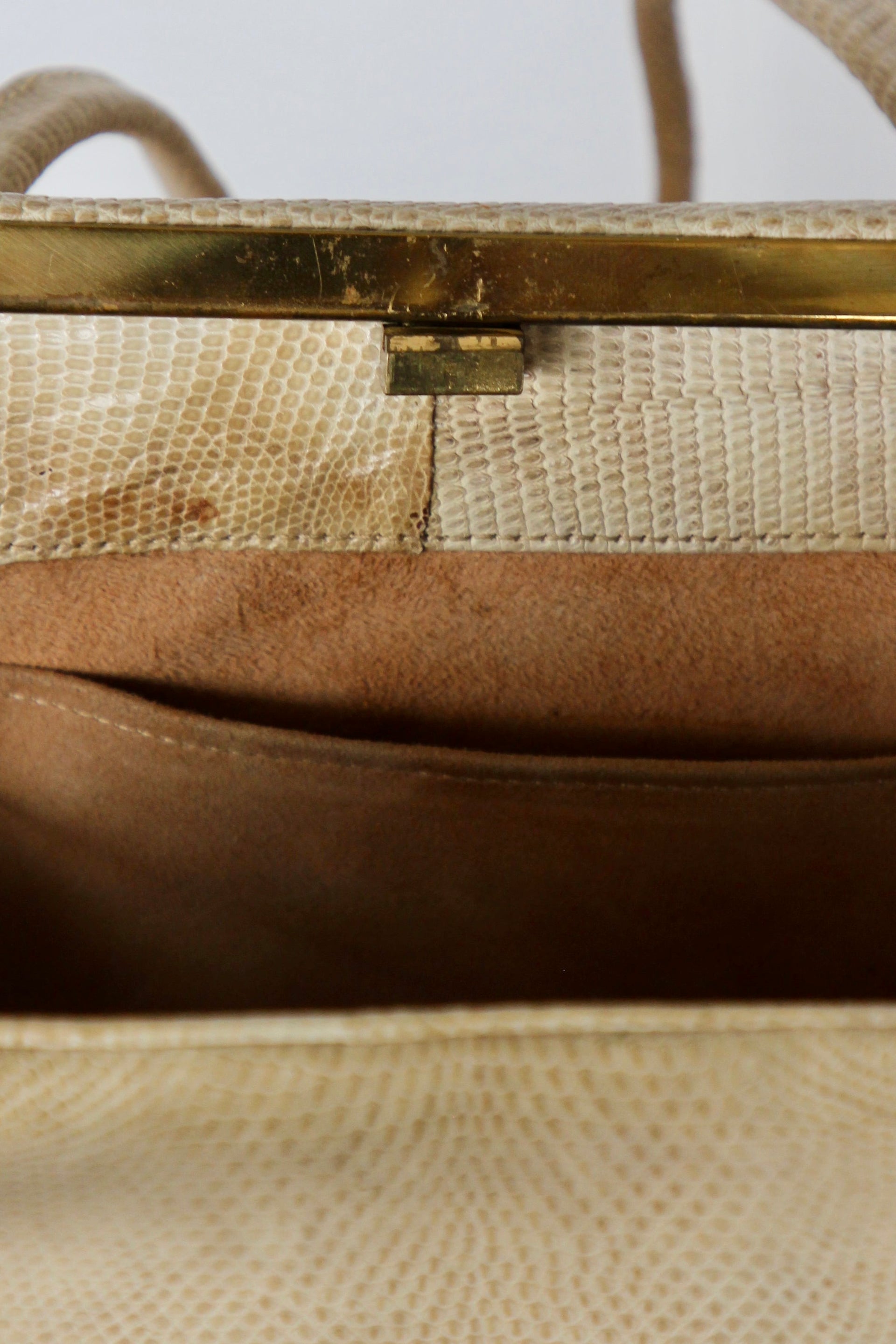 1950s Vintage Beige Lizard Leather Top Handle Bag/Purse