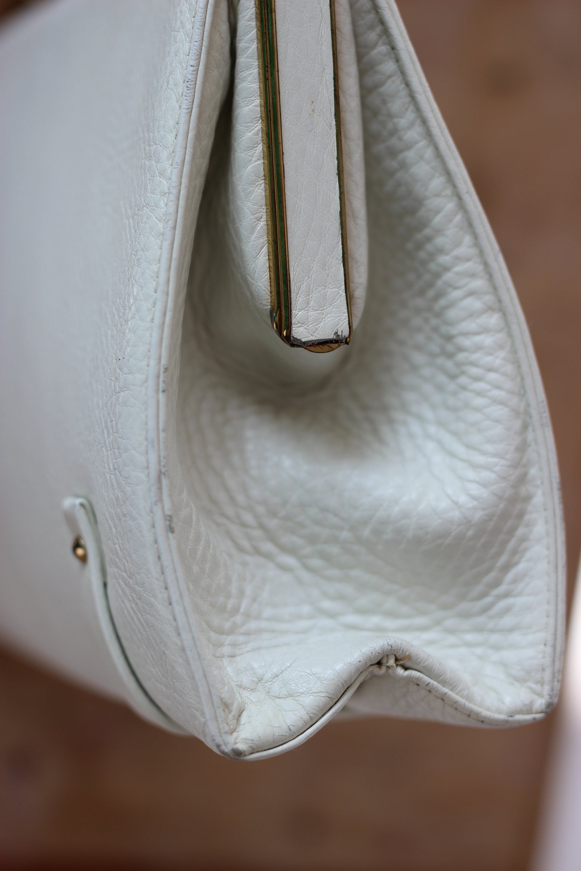 1950s 1960s White Leather Top Handle Bag/Danish Design