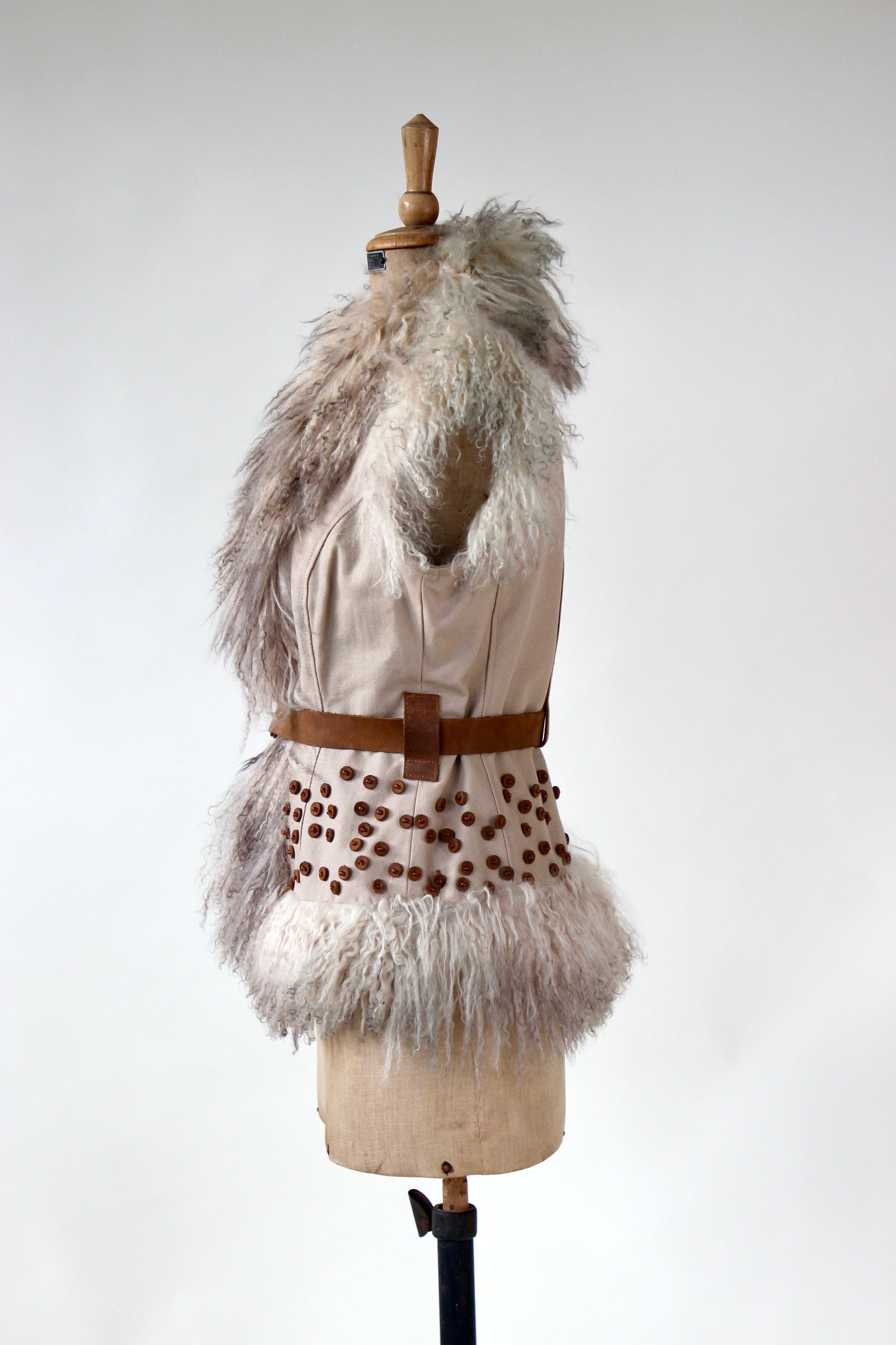 Vintage Vest with Mongolian Lamb Fur // Size S