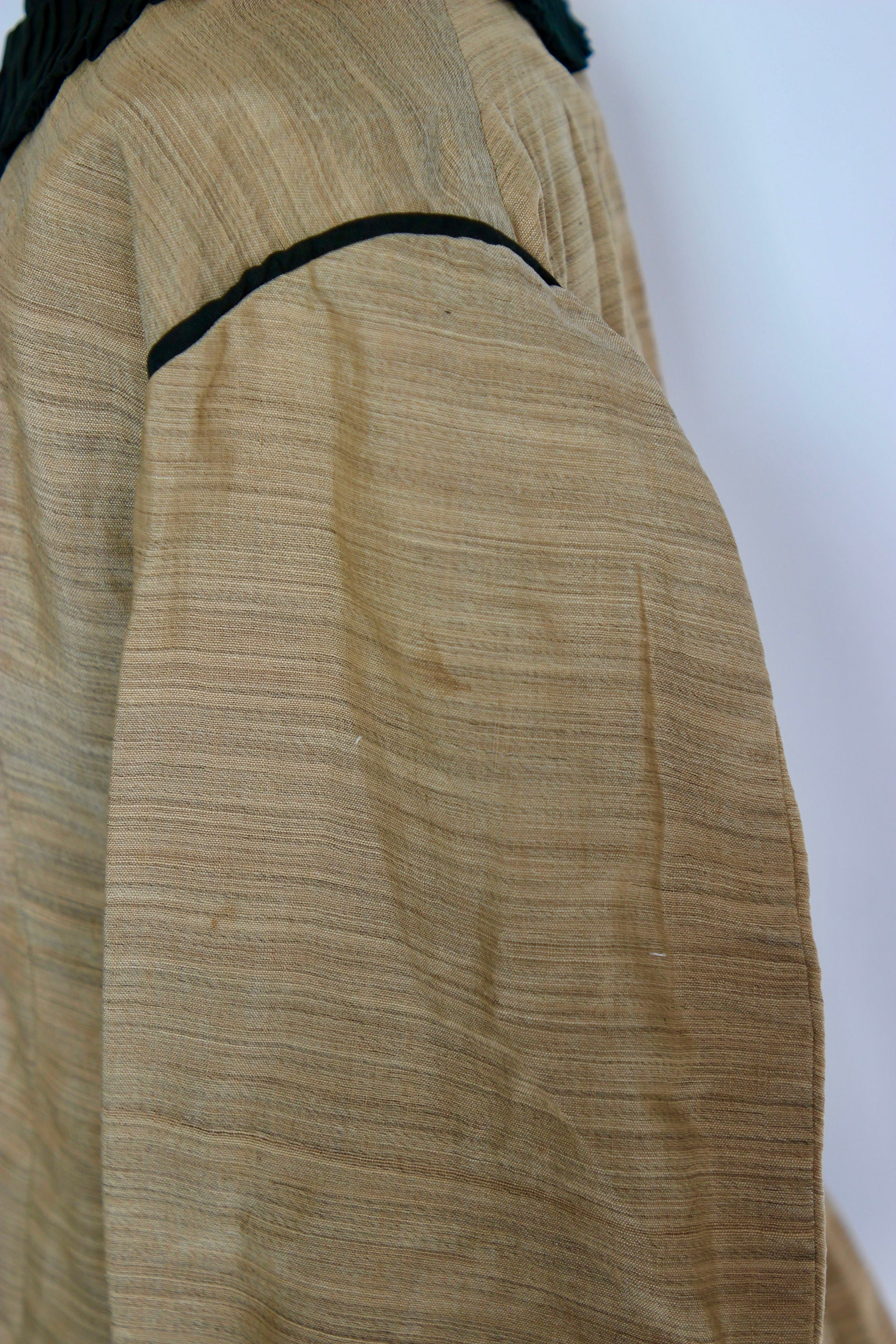 1879s Antique Victorian Beige Jacket with Black Collar and Cuffs Owned by Karin Strandberg, Sweden.
