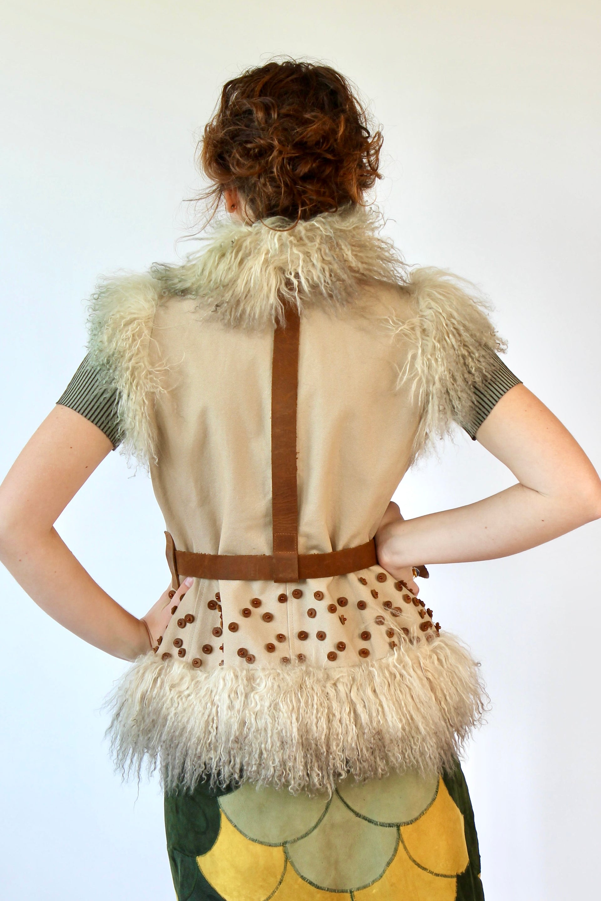 Vintage Vest with Mongolian Lamb Fur // Size S