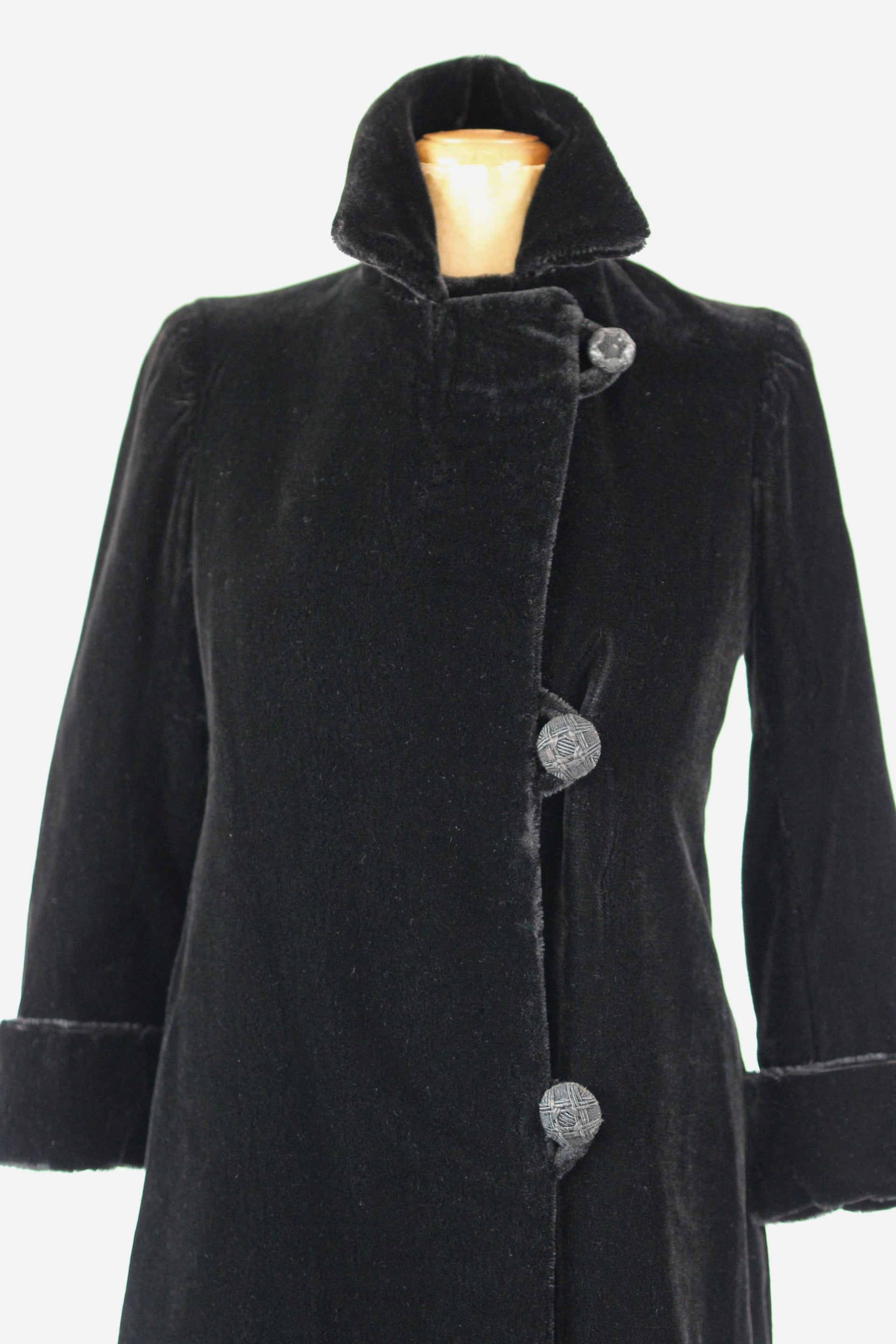 1920s Black Faux Fur Coat//Size M