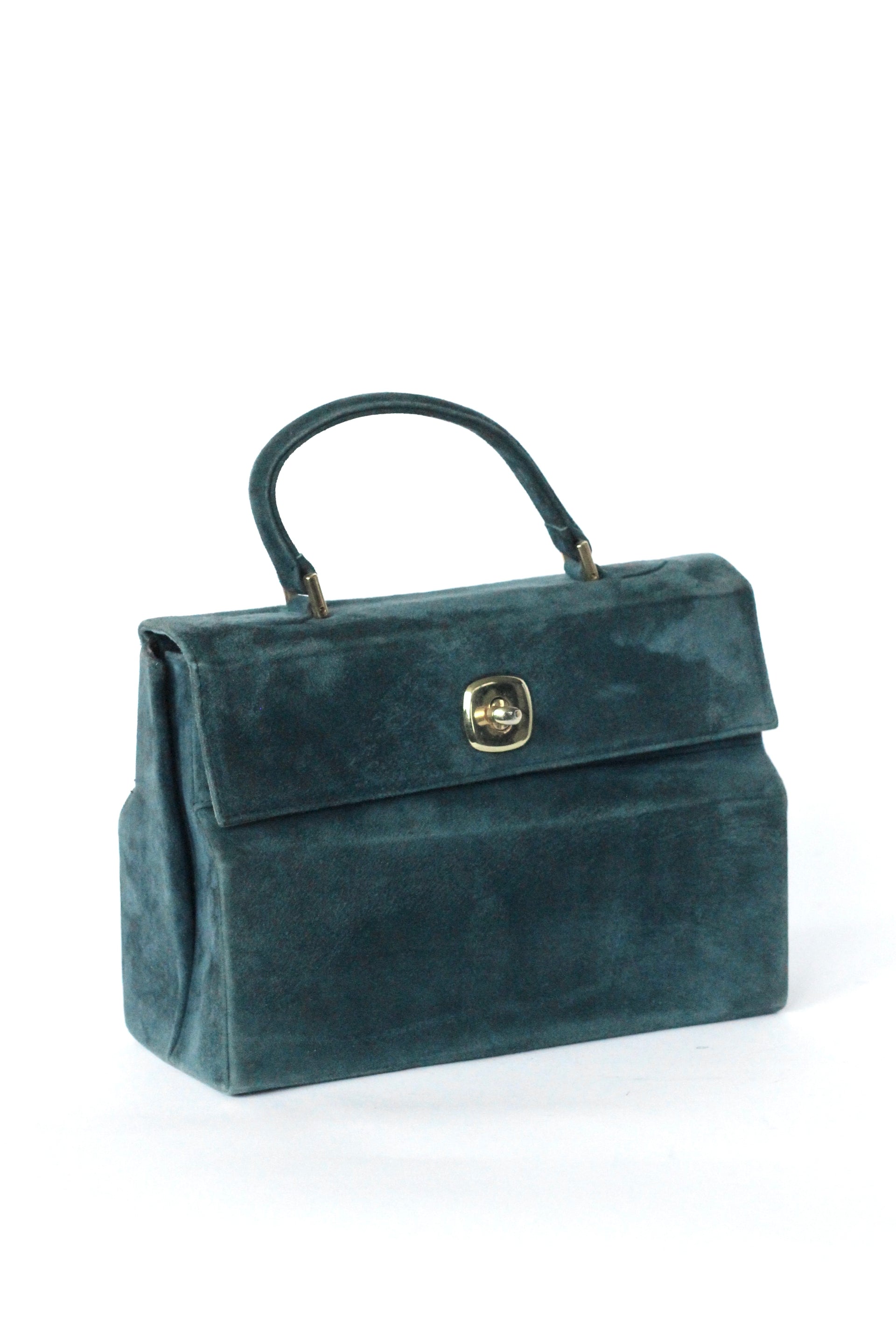 Vintage Charles Jourdan, Paris Dusty Blue Suede Leather Tophandle/Shoulder Bag