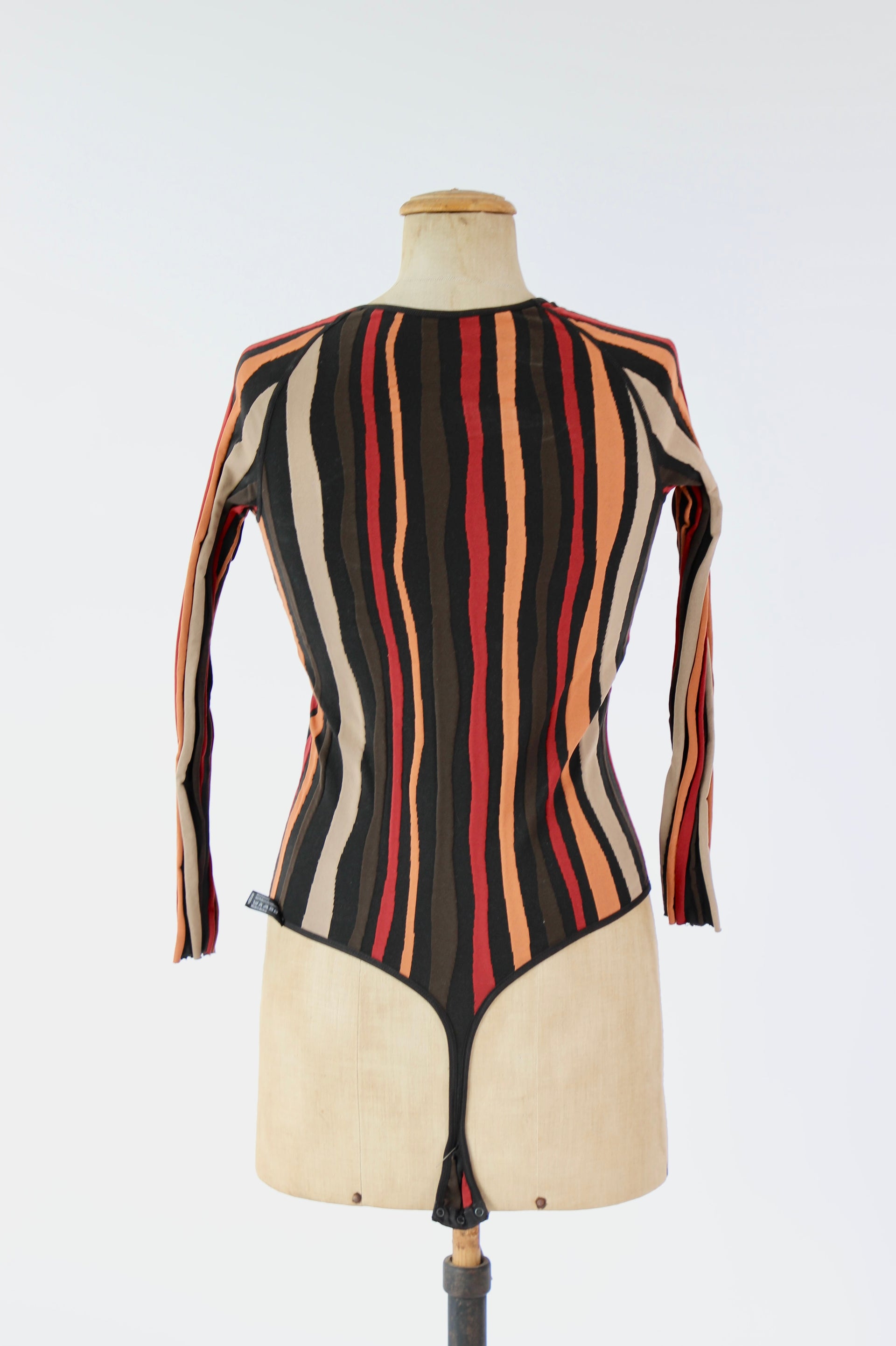 1990s Vintage Brown Striped Bodysuit // Size M