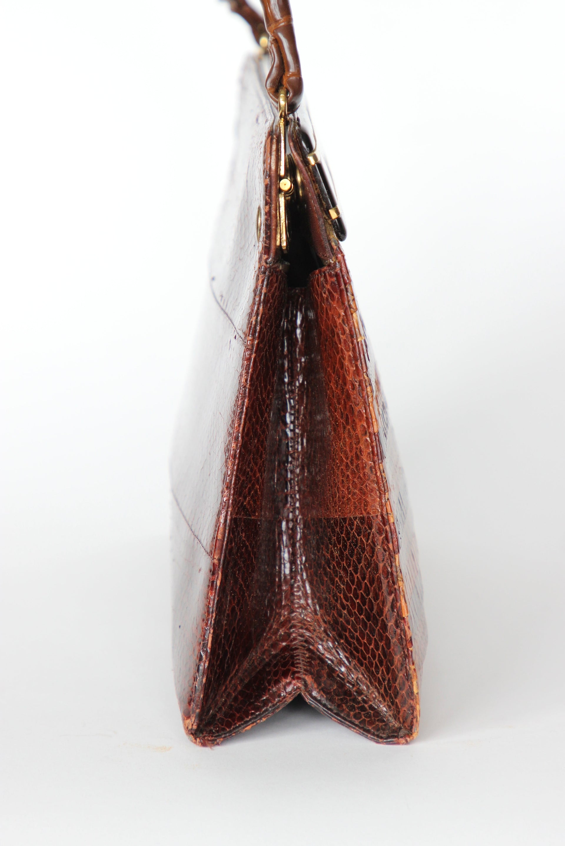 1950s 1960s Brown Snakeskin/Leather Top Handle Bag