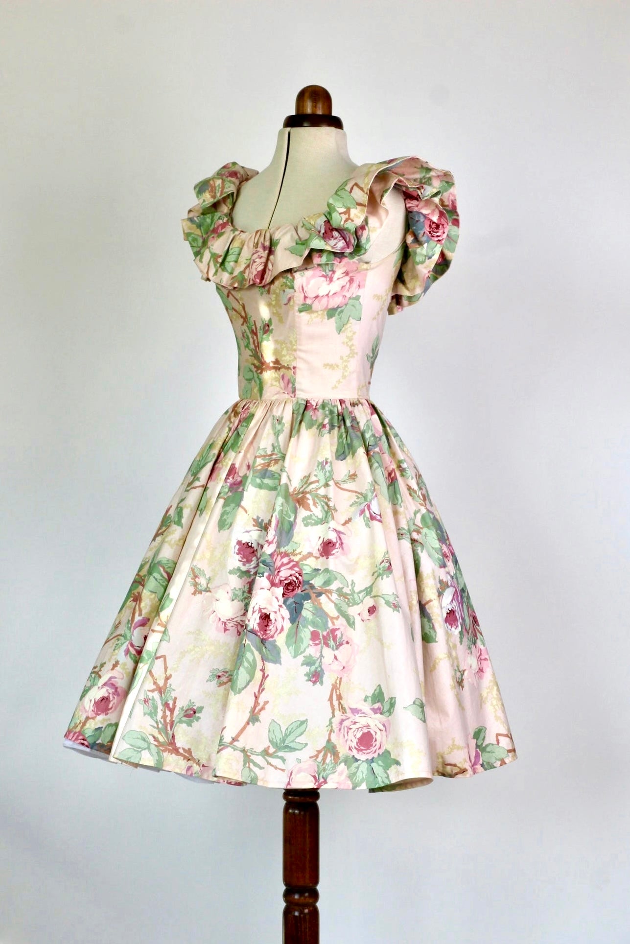 1980s Vintage Sleeveless Floral Dress//Corsage Top//Size S