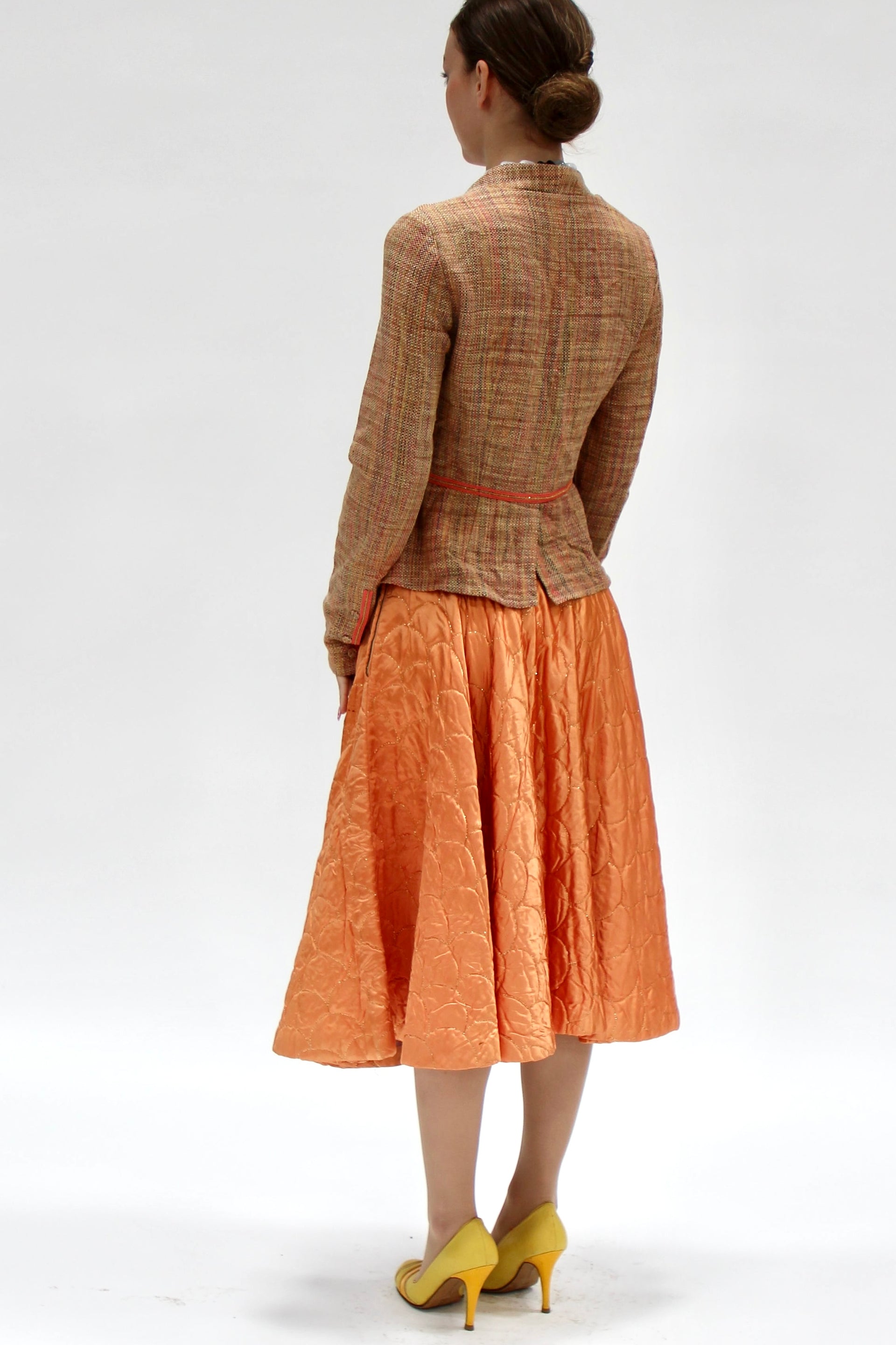 1950s Vintage Copper Quilted Circle Skirt//Size S