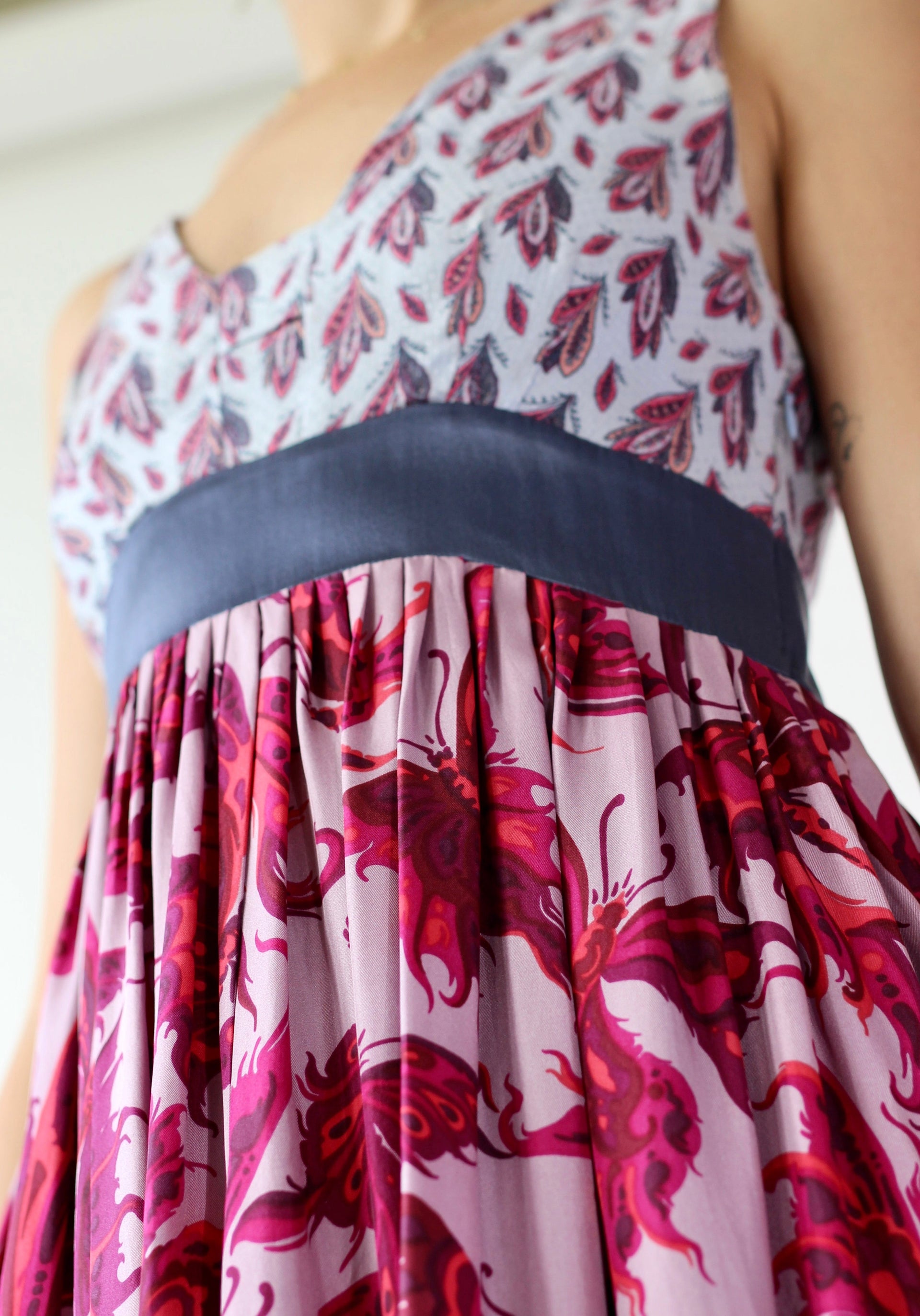 Y2K Purple Silk Maxi Silk Dress//Butterfly Print//Danish Design//Size L/XL