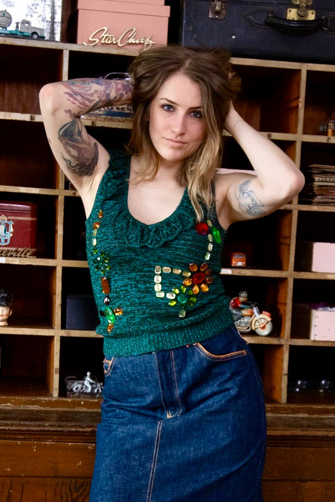 Vintage Green Knit Top // Size S