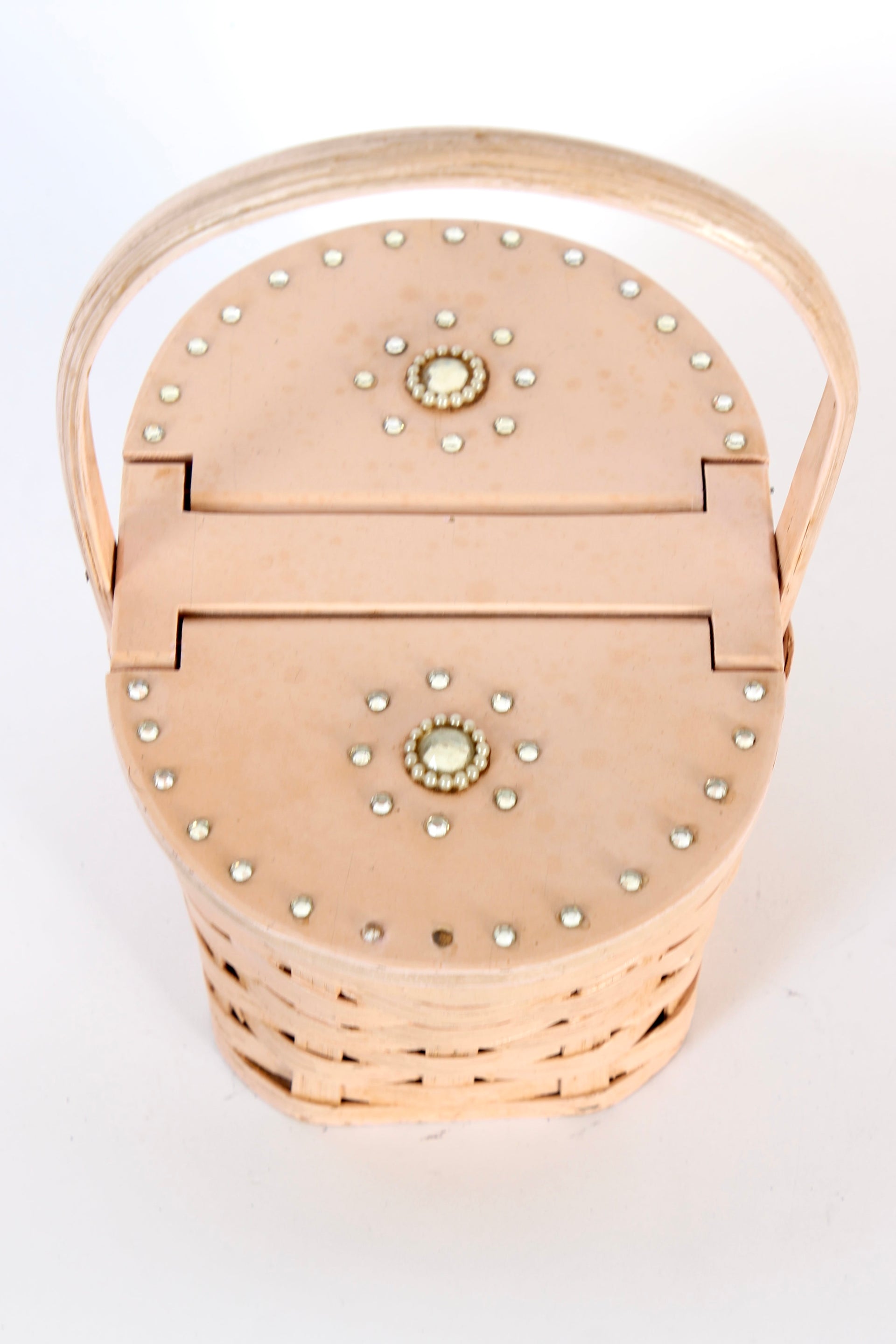 1950s Vintage Rose Woven Wood Basket Bag Purse