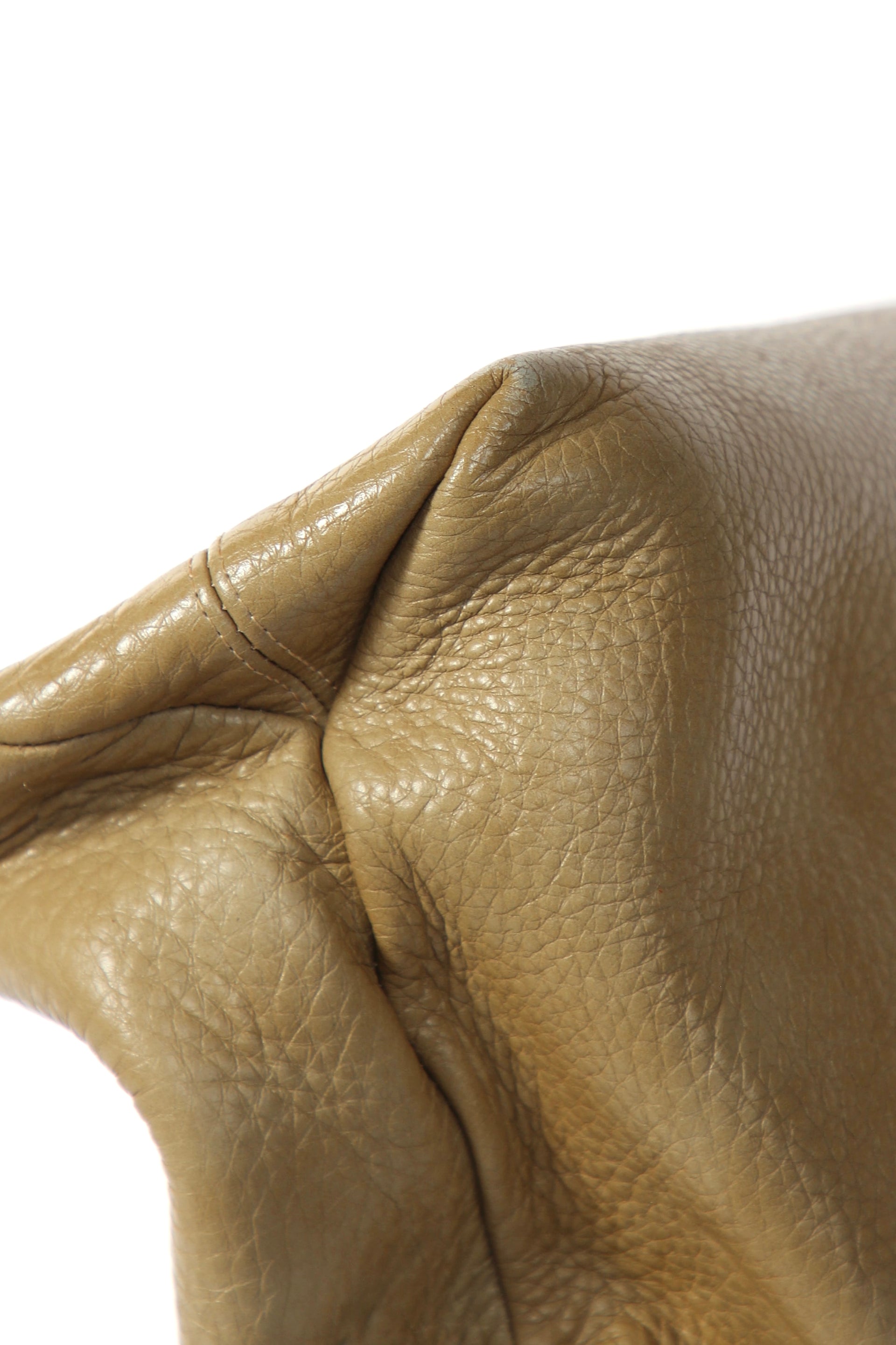 1960s Vintage Beige Leather Top Handle Bag with Green Leather Linen