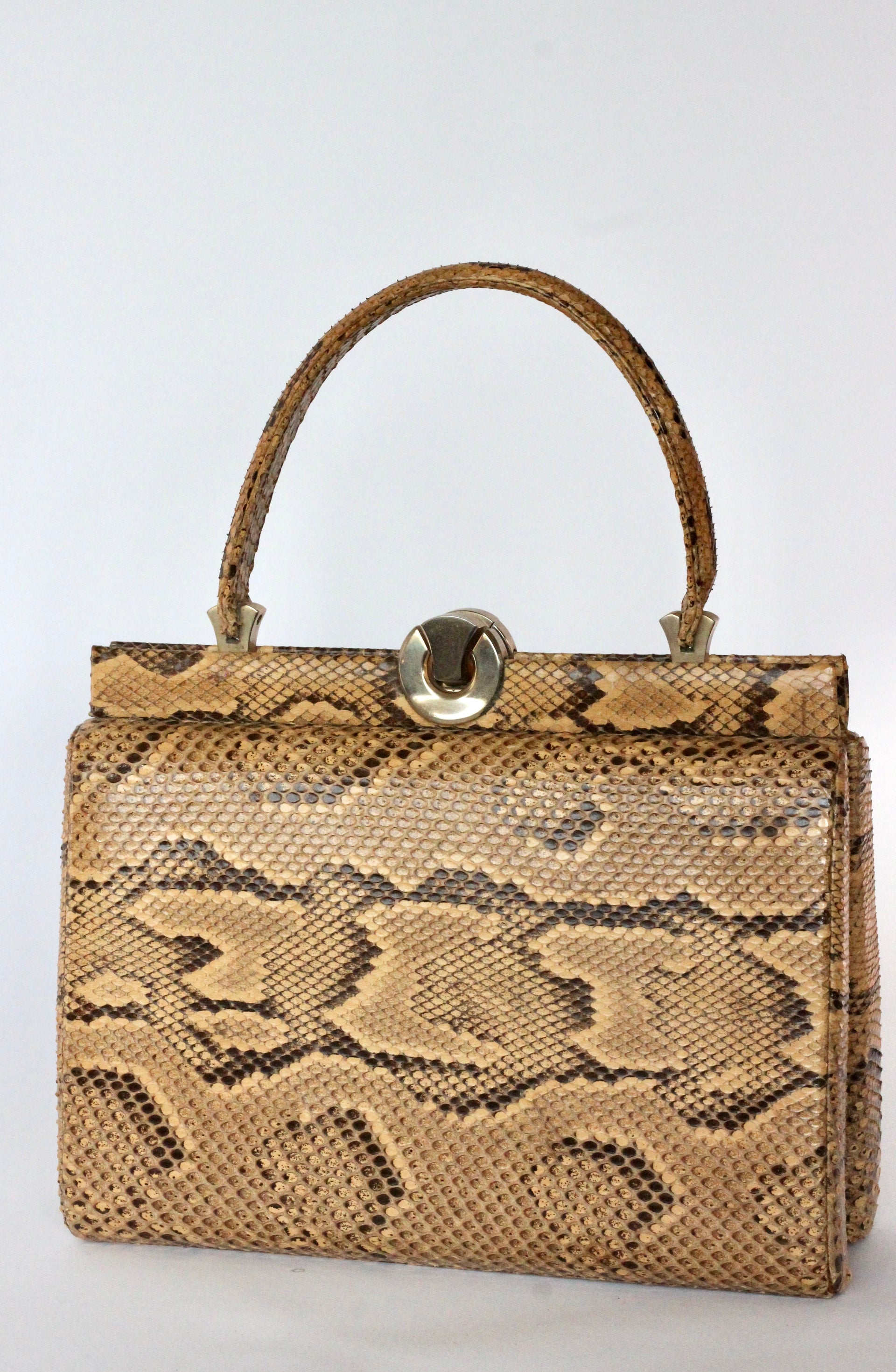 1950s Brown Snakeskin/Leather Top Handle Bag
