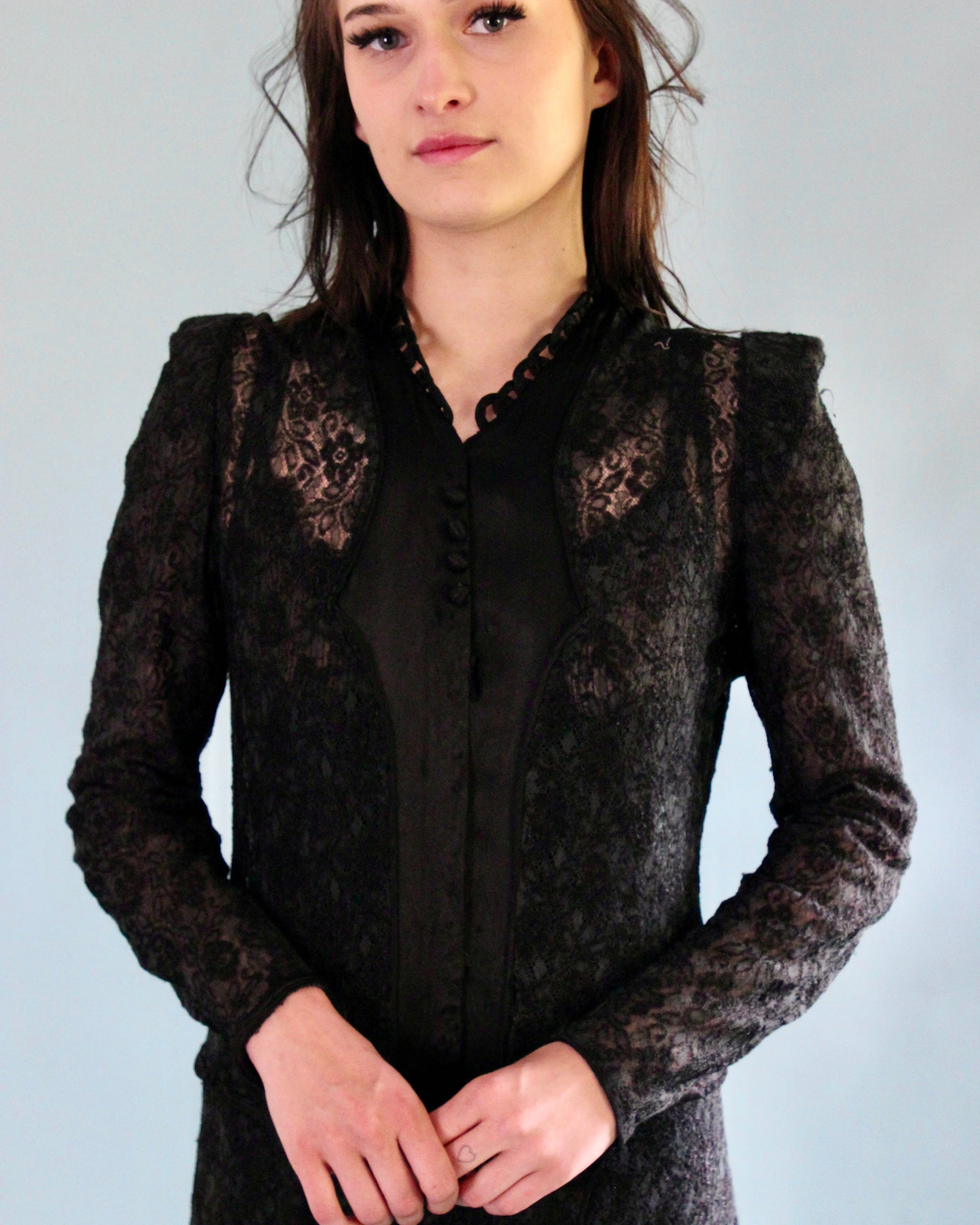 Antique Edwardian Black Lace Dress // Size S