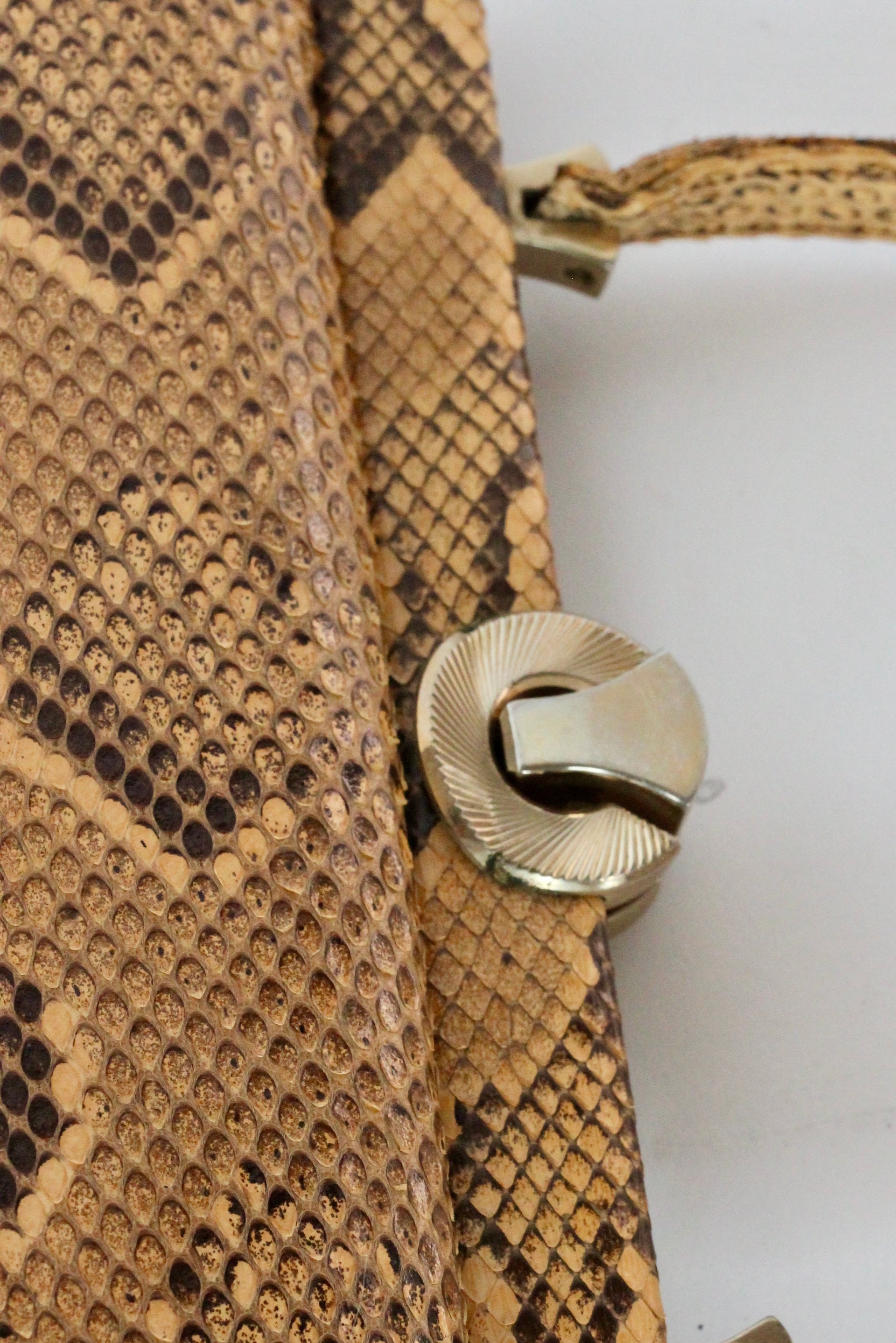 1950s Brown Snakeskin/Leather Top Handle Bag