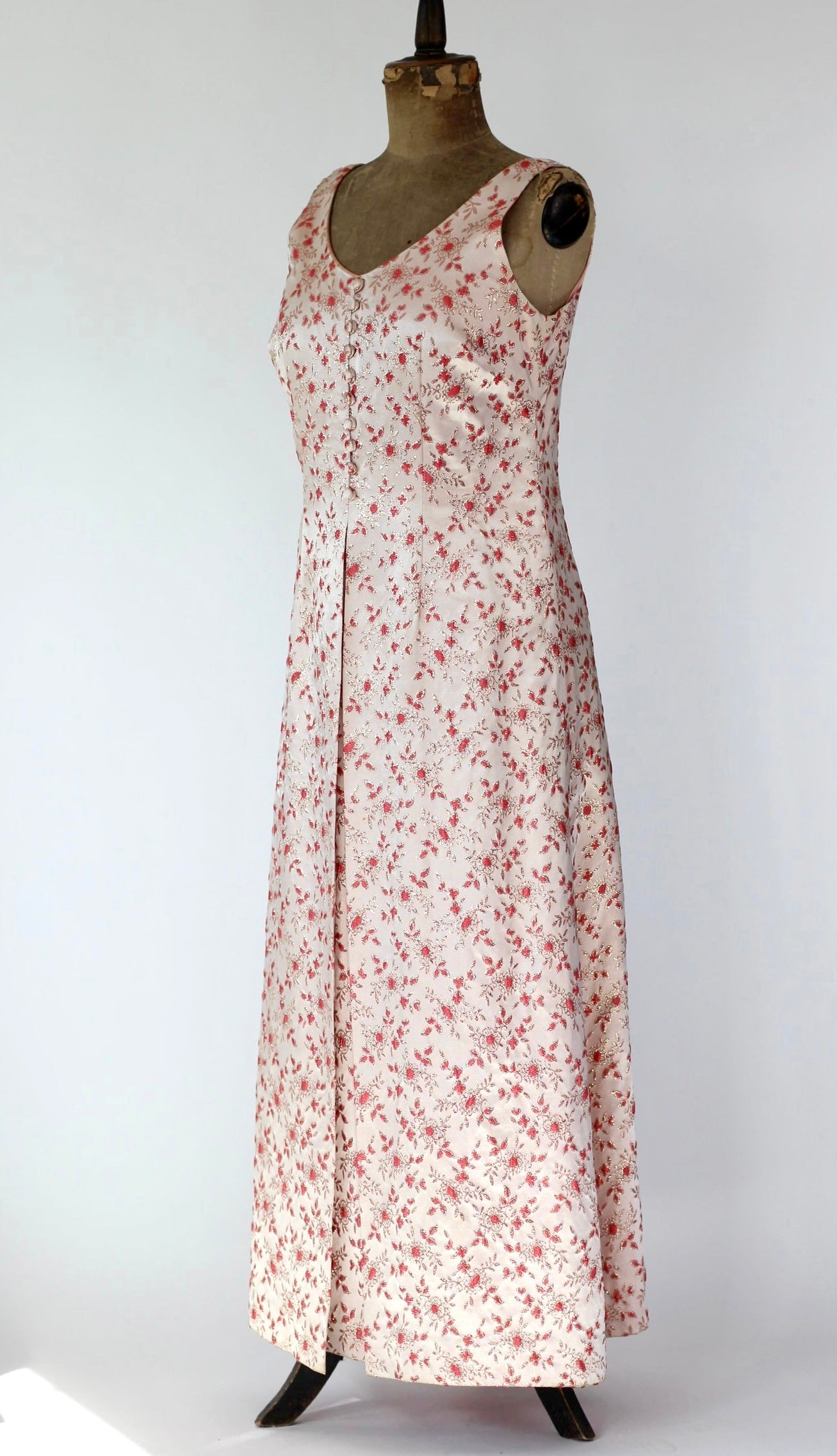 1950s 1960s Pink Brocade Maxi Dress//Size L