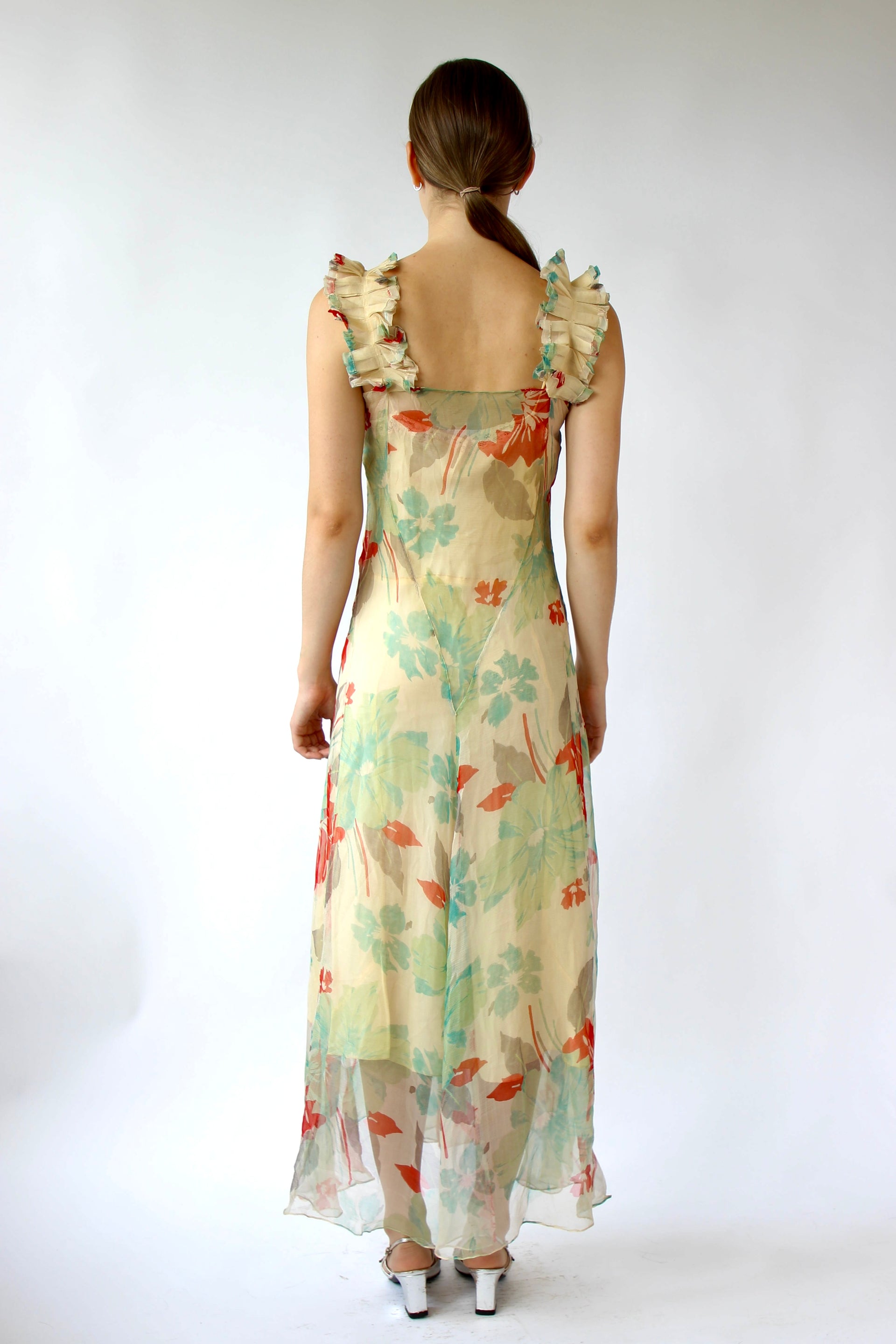 1920s 1930s Vintage Silk Chiffon Dress // Size XS