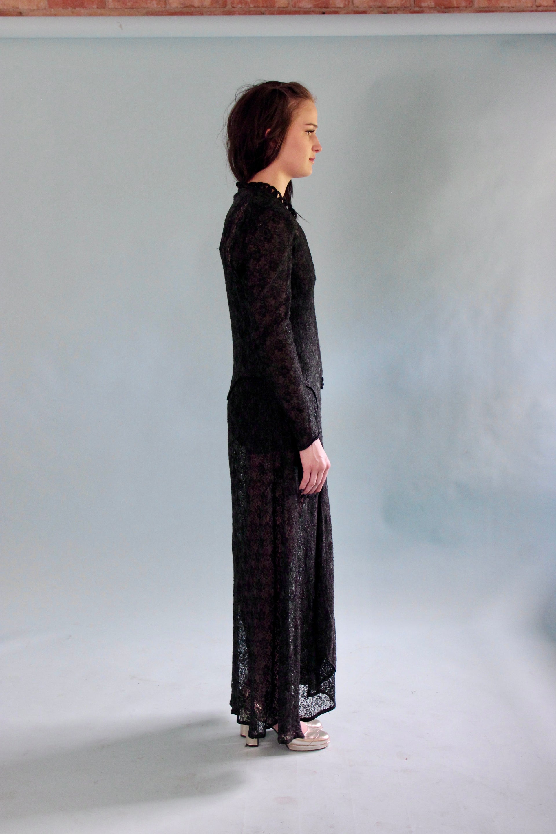 Antique Edwardian Black Lace Dress // Size S