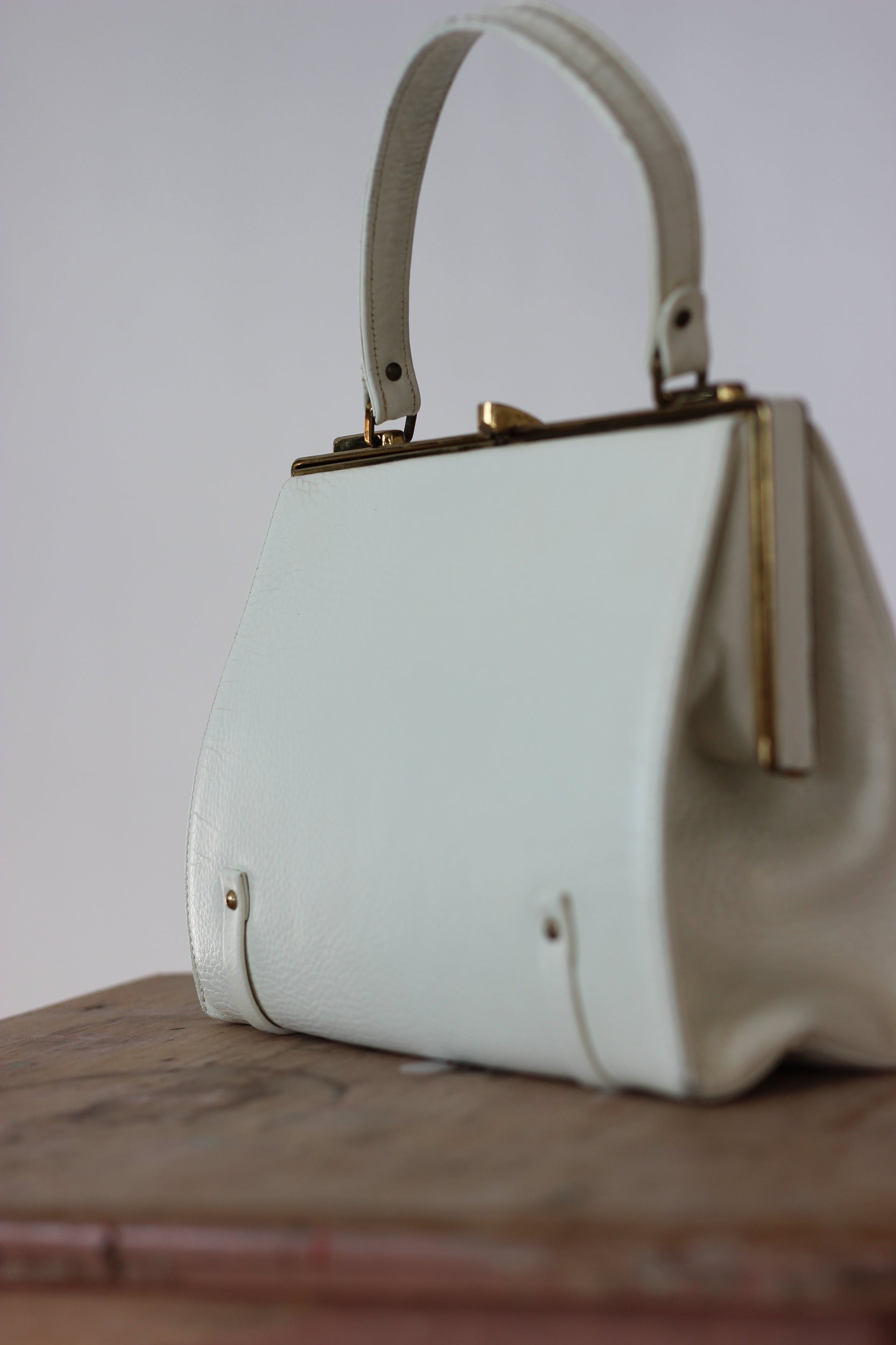 1950s 1960s White Leather Top Handle Bag/Danish Design