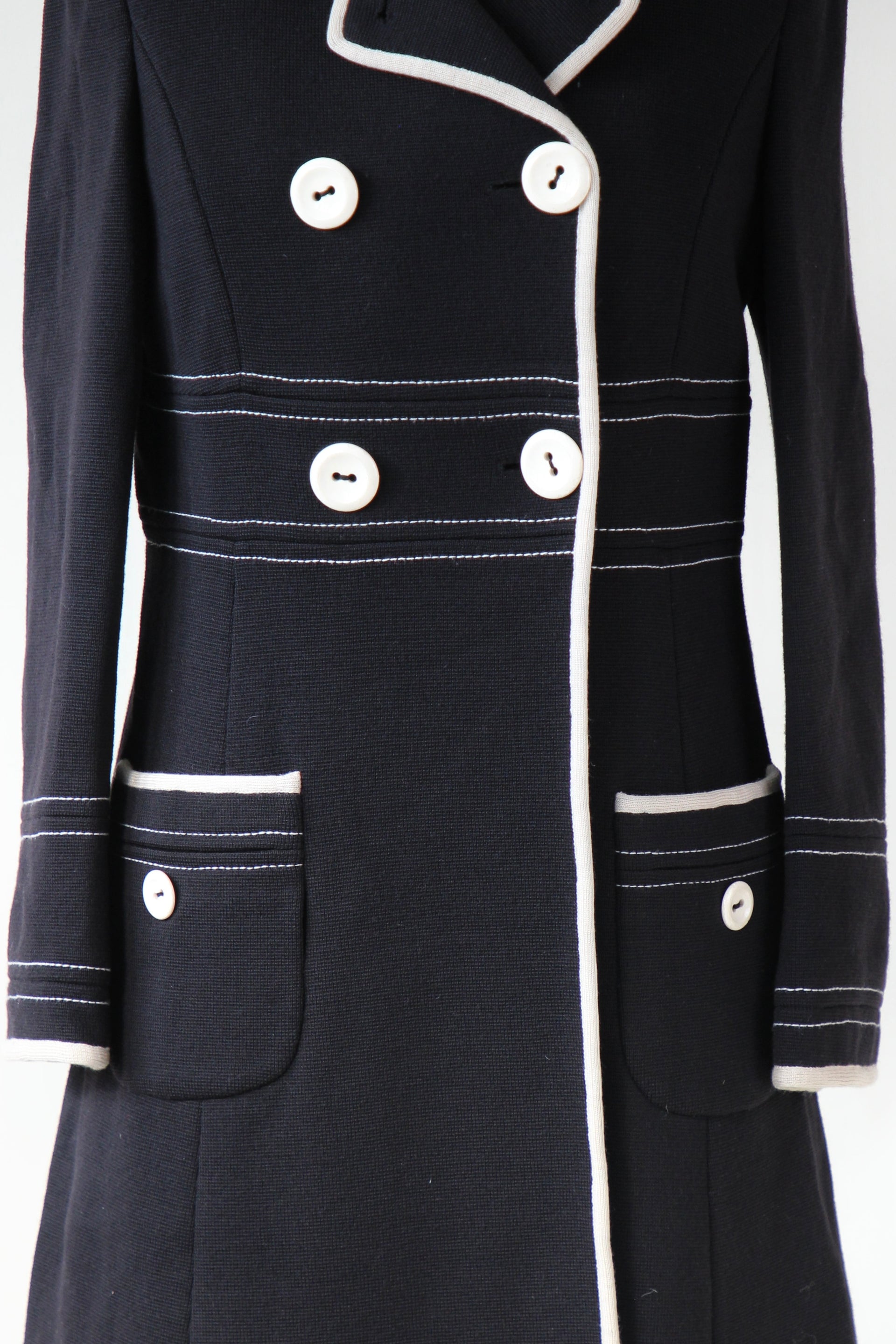 1960s Vintage Lusia Spagnoli Black and Ivory Wool Mod Coat//Size M