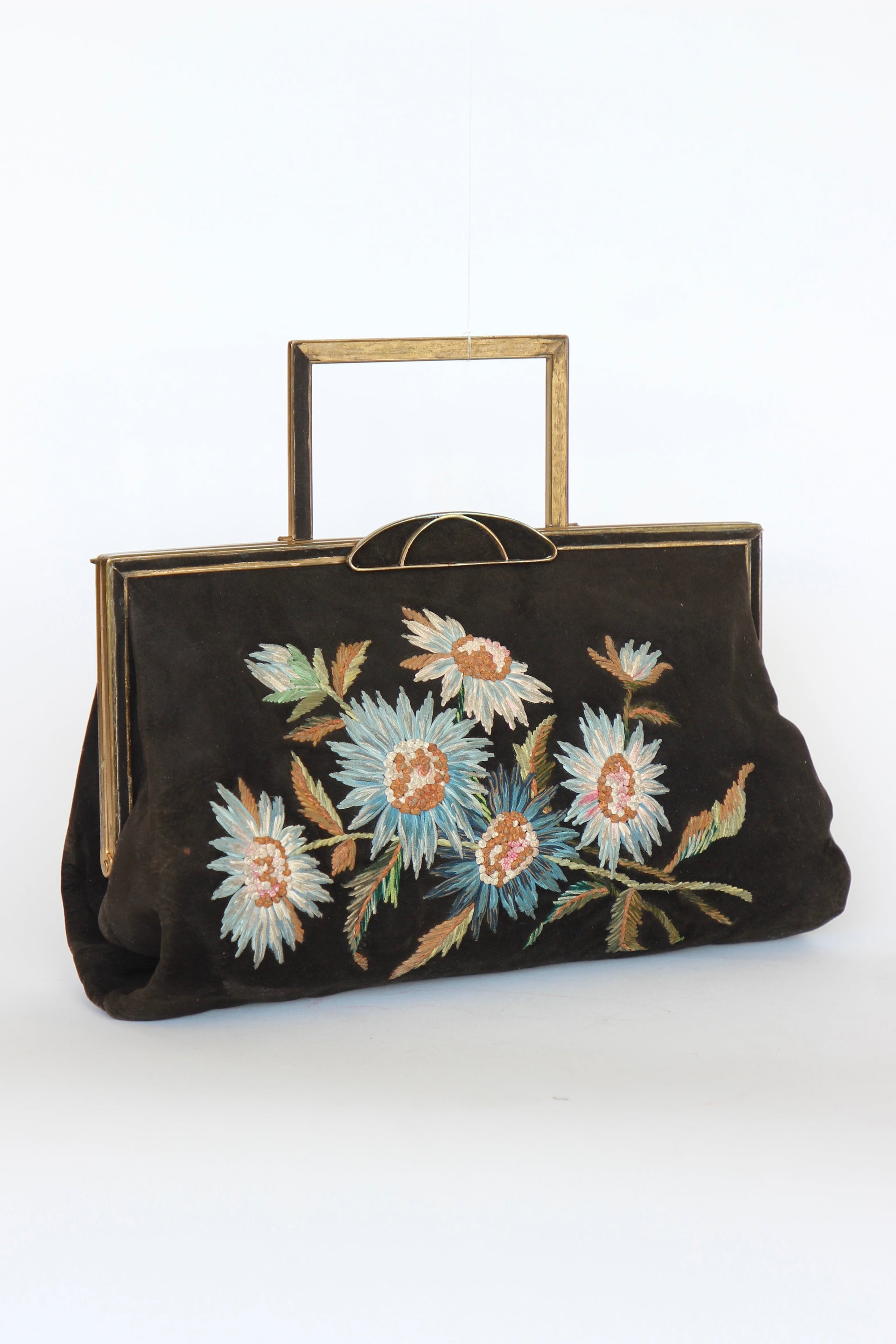 1930s Brown Suede Leather Top Handle Bag