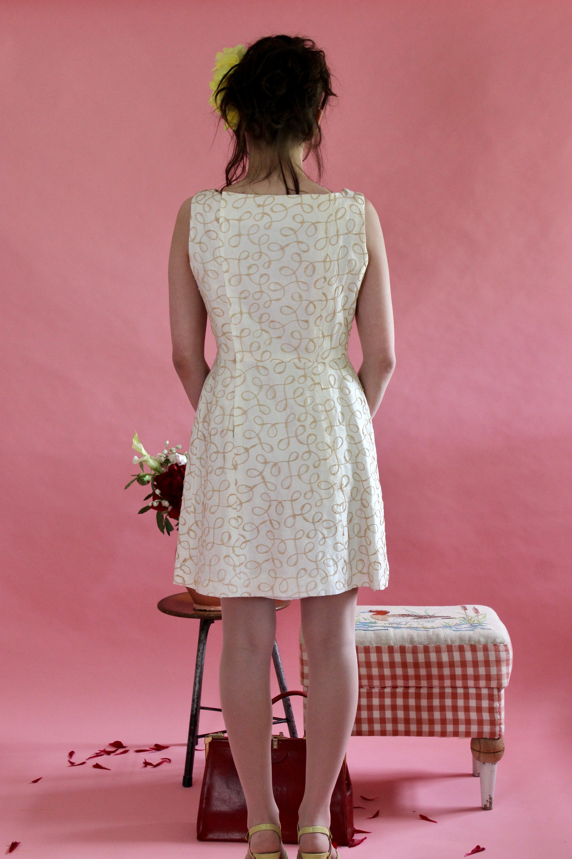 1960s Ivory Designer Cocktali Dress//Size M